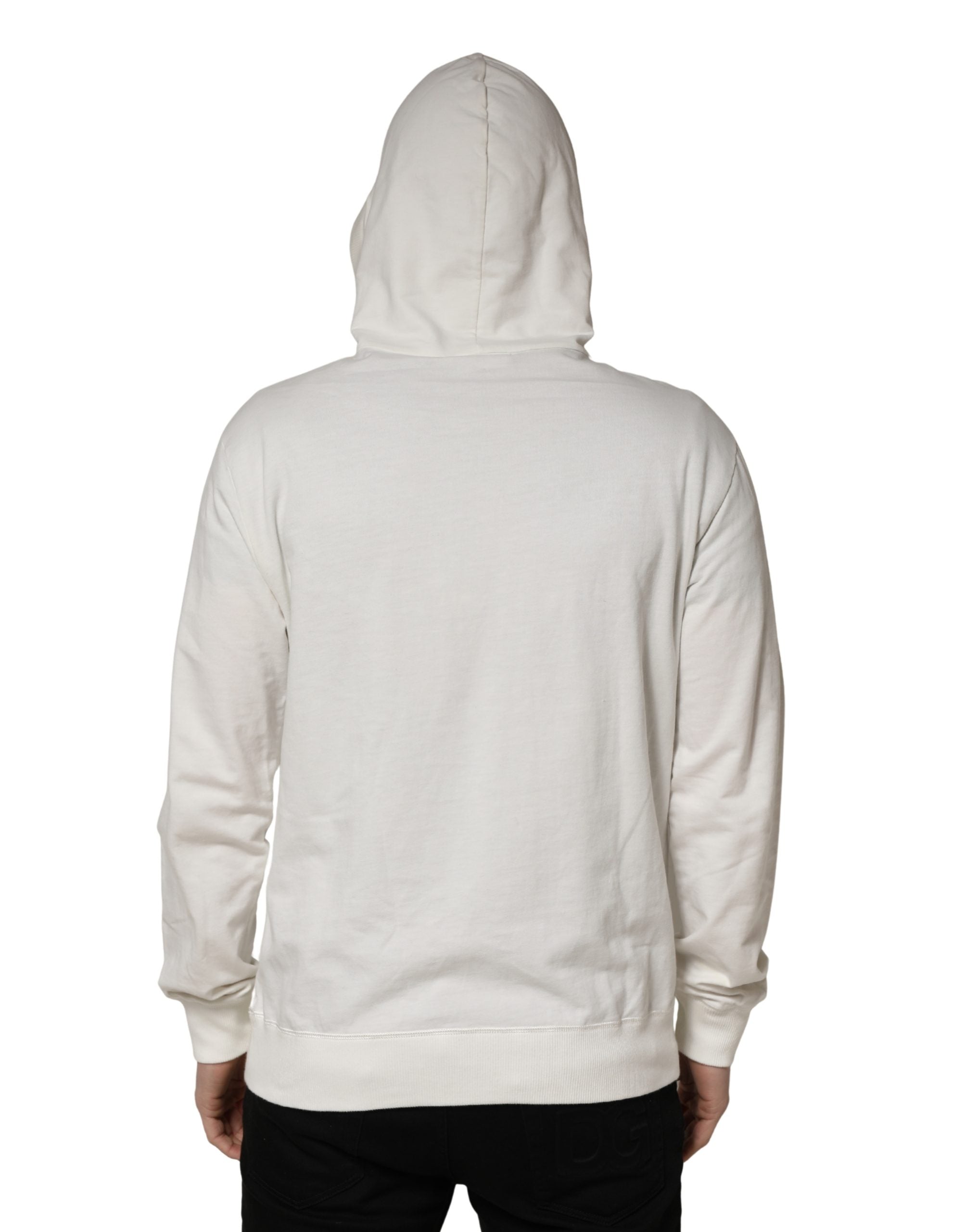 Sweat à capuche blanc en coton de Dolce & Gabbana, pull décontracté avec logo, porté sur un modèle.