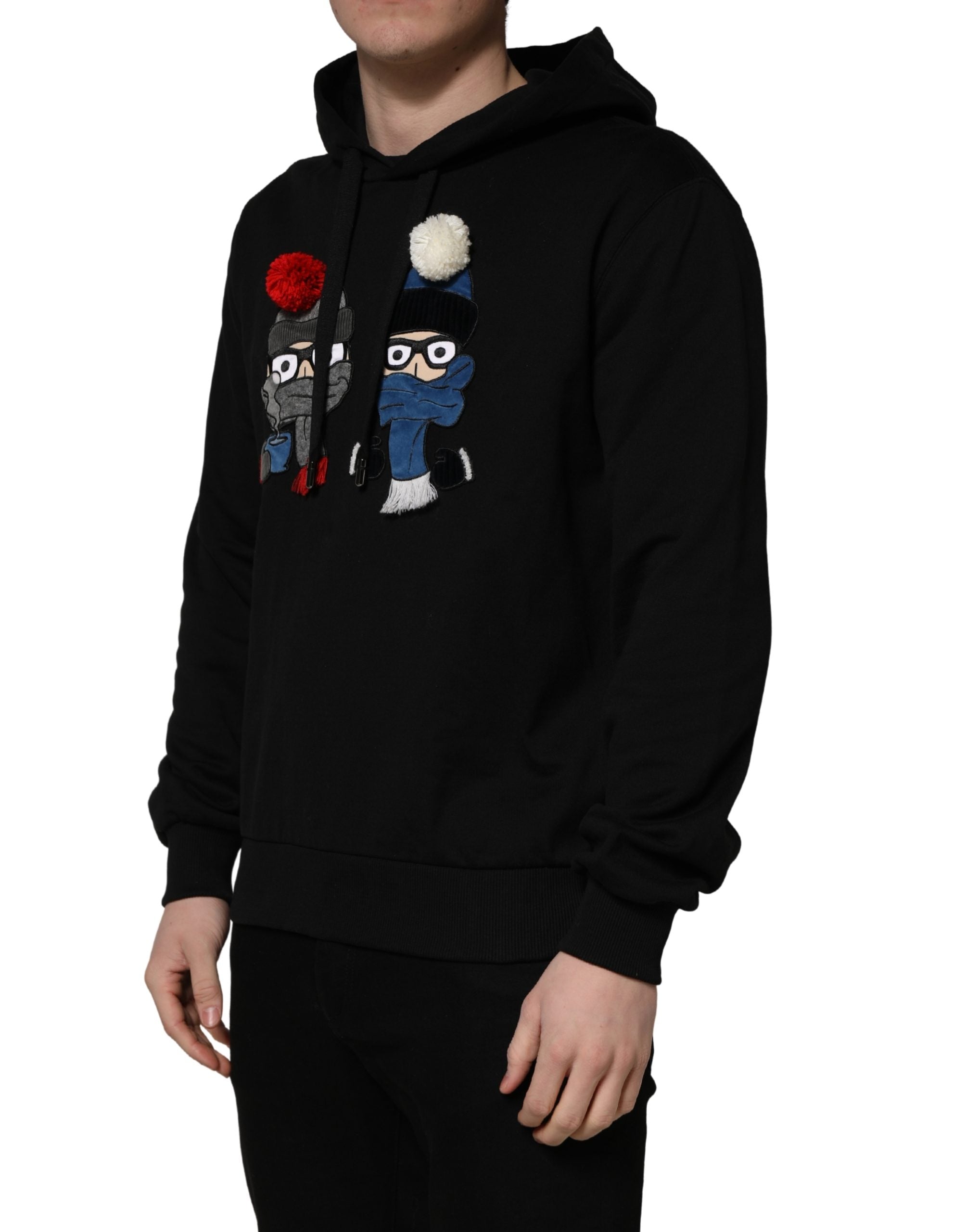 Sweat-shirt à capuche en coton noir Dolce & Gabbana, homme, style décontracté avec logo #dgfamily visible.