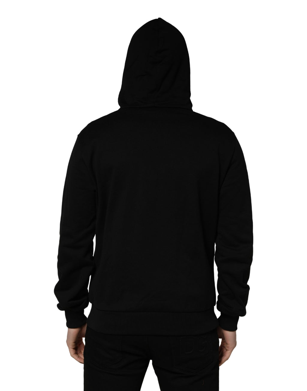 Sweat à capuche noir pour homme Dolce & Gabbana en coton avec logo #dgfamily visible sur la poitrine.