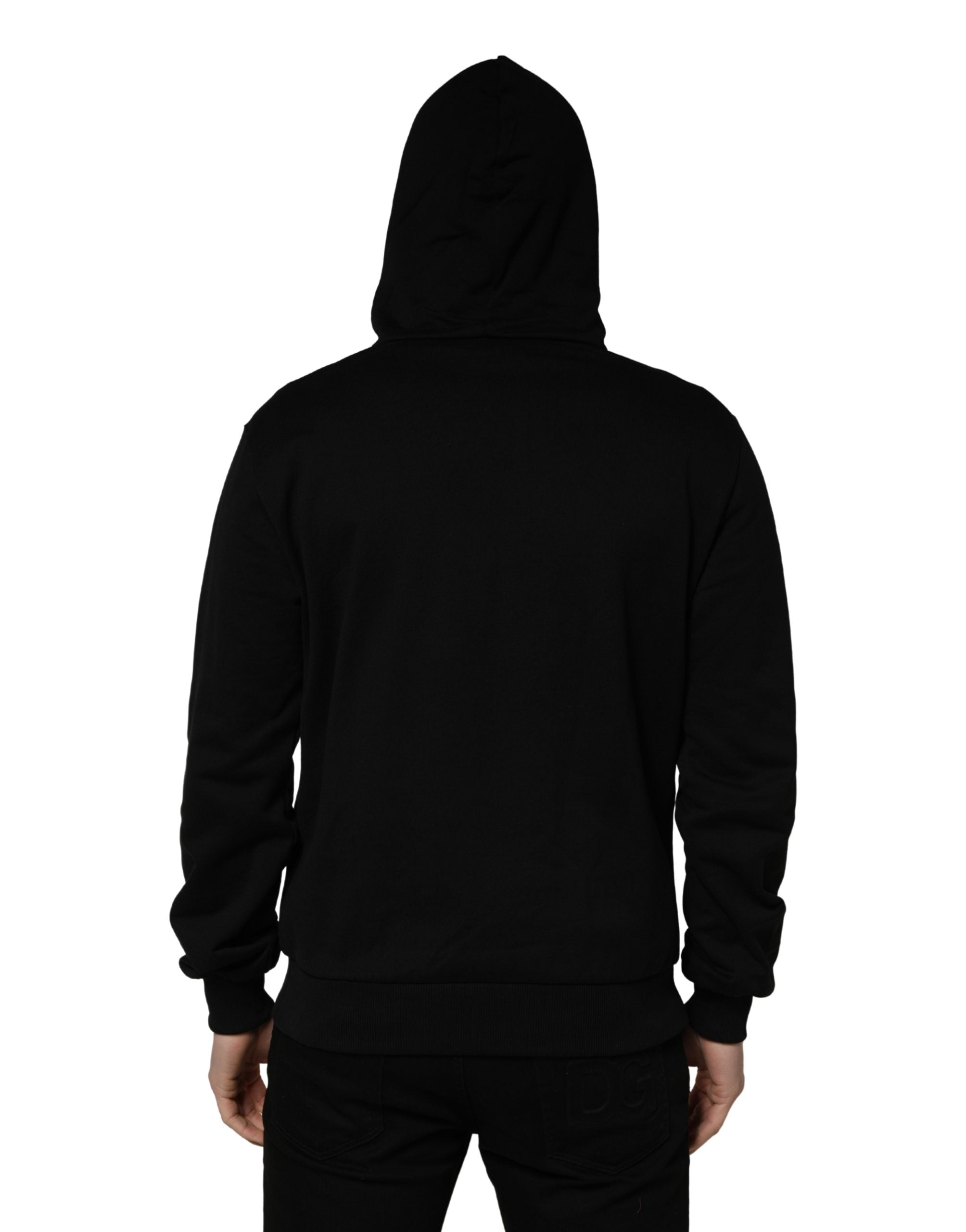 Sweat à capuche noir pour homme Dolce & Gabbana en coton avec logo #dgfamily visible sur la poitrine.