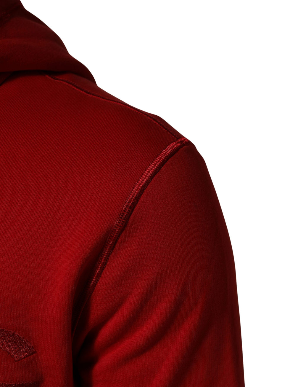 Sweat à capuche rouge Dolce & Gabbana avec logo brodé, zip complet, style décontracté et détails élégants visible sur l'image.