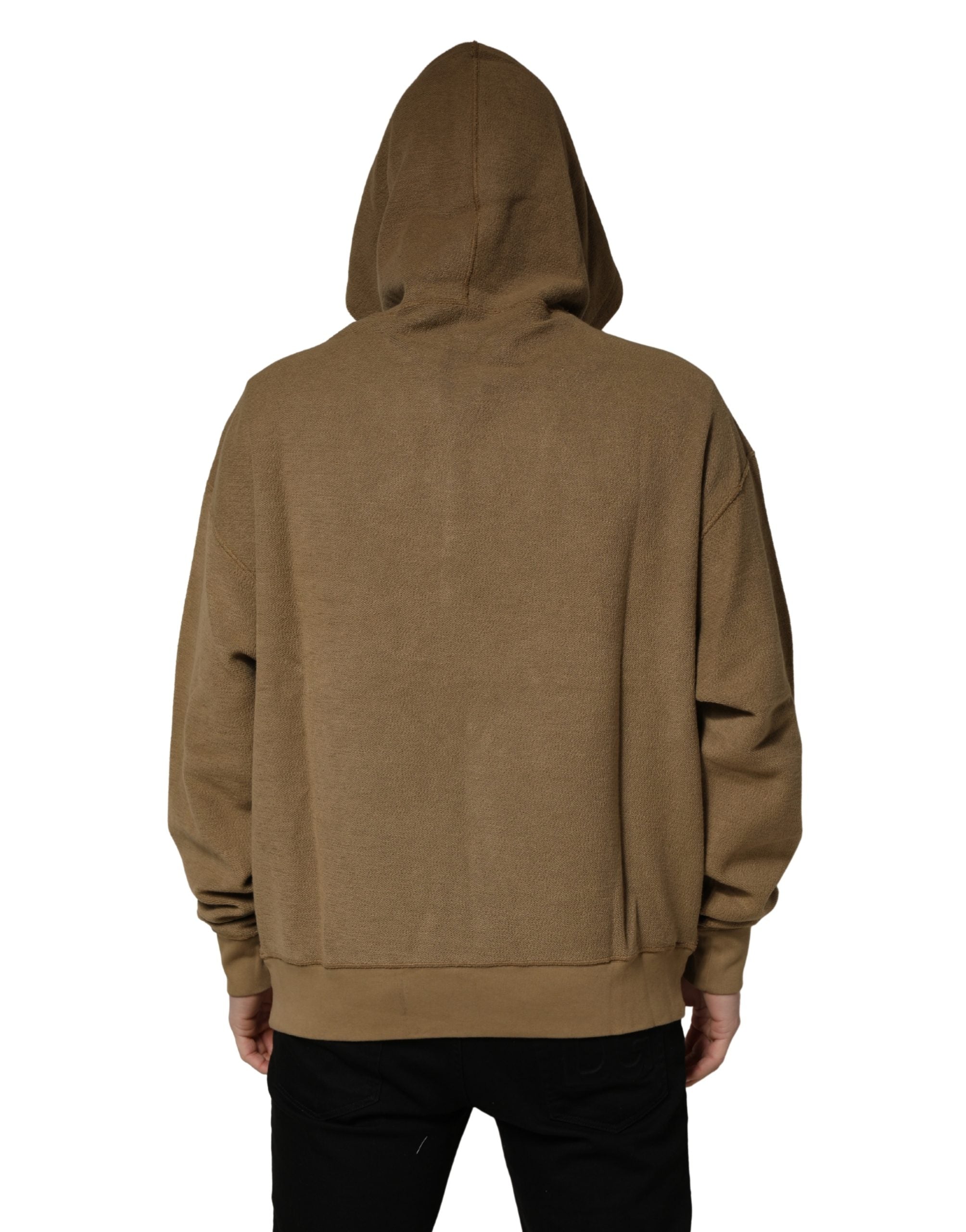 Sweat à capuche Dolce & Gabbana en coton marron avec logo, pull-over confortable avec capuche et poche avant.