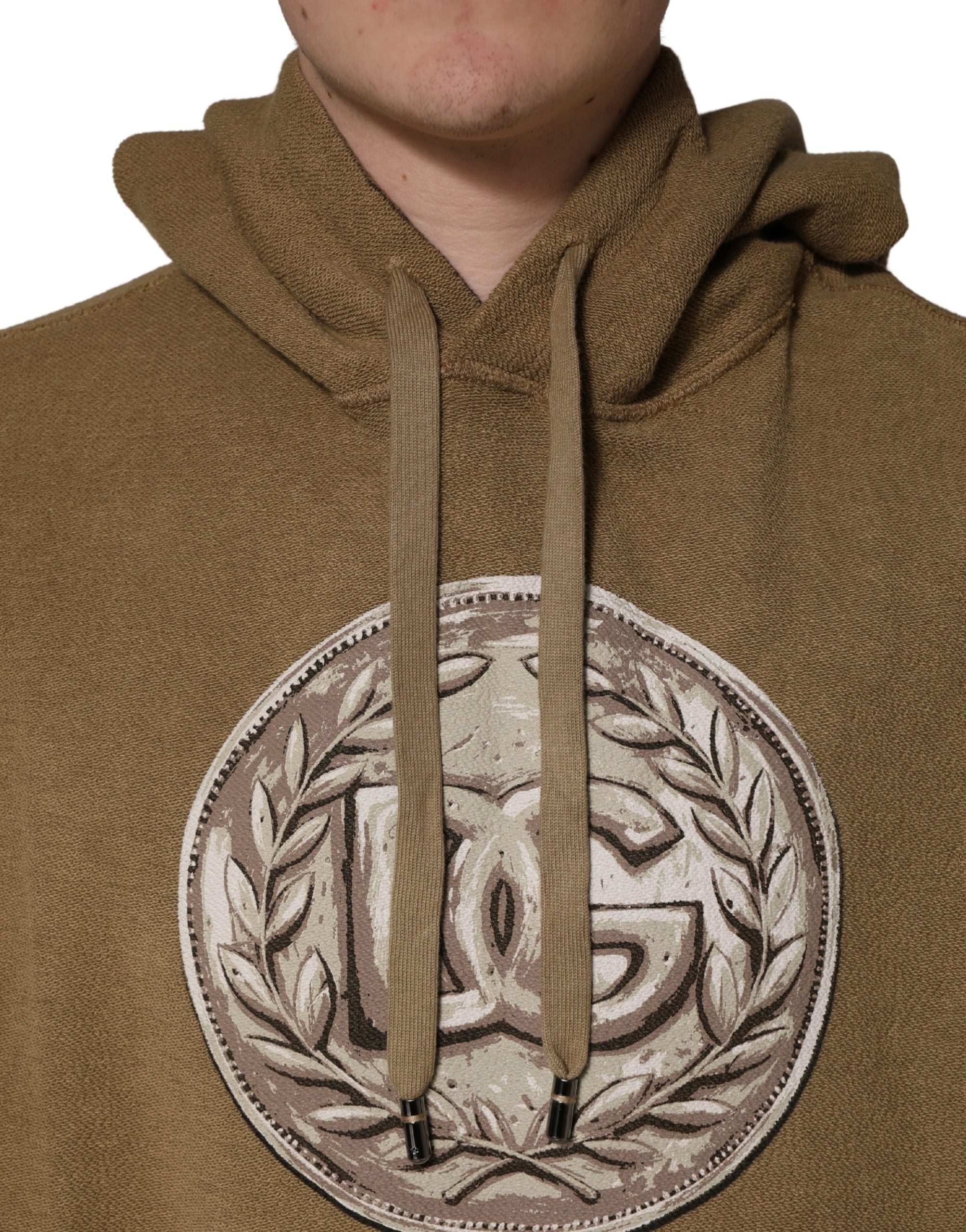 Sweat à capuche marron en coton Dolce & Gabbana avec logo, style décontracté et confortable, visible avec capuche et poche kangourou.
