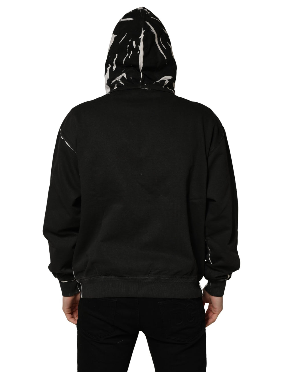 Sweat à capuche Dolce & Gabbana en coton noir avec logo, fermeture éclair complète, style décontracté et moderne.