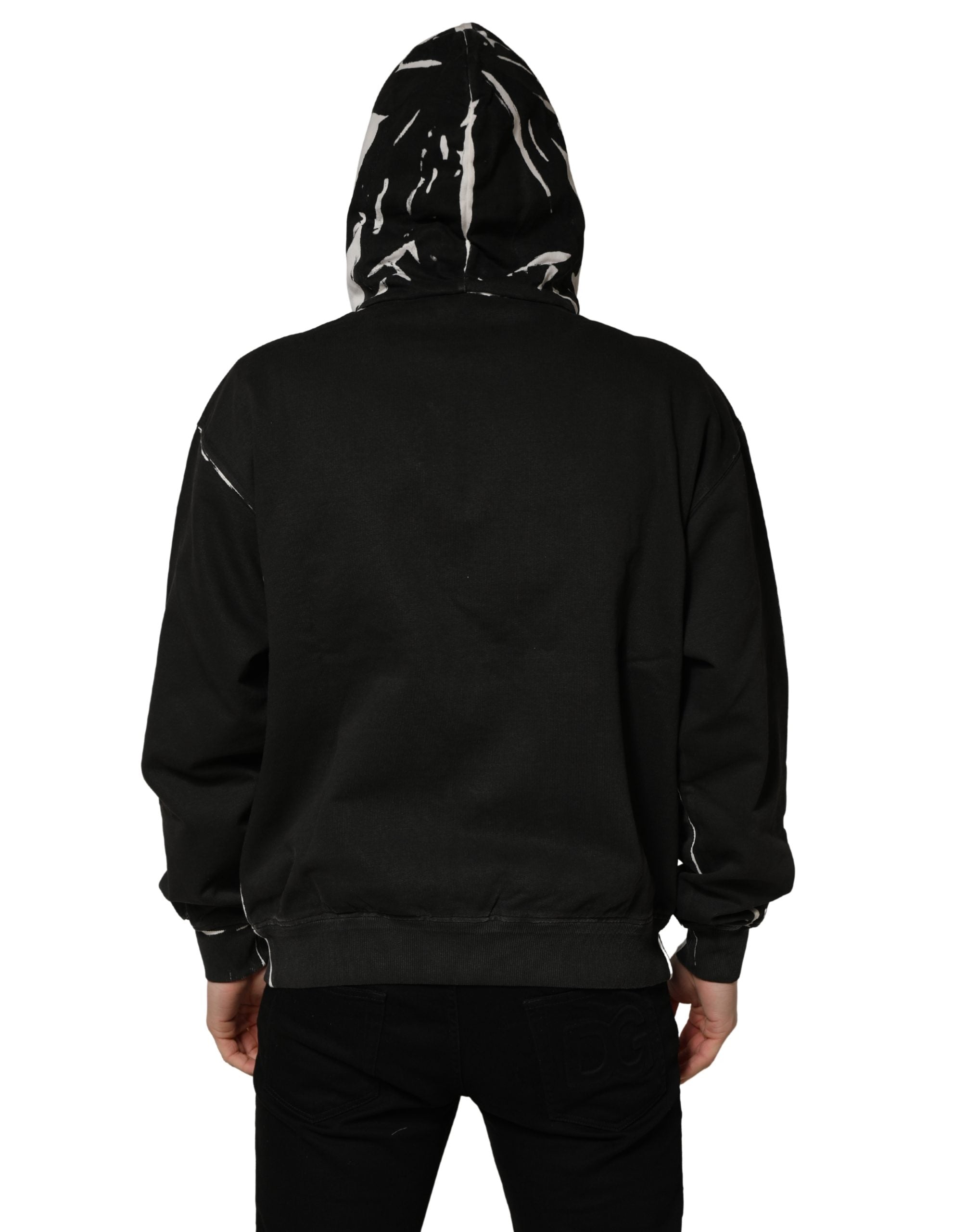 Sweat à capuche Dolce & Gabbana en coton noir avec logo, fermeture éclair complète, style décontracté et moderne.