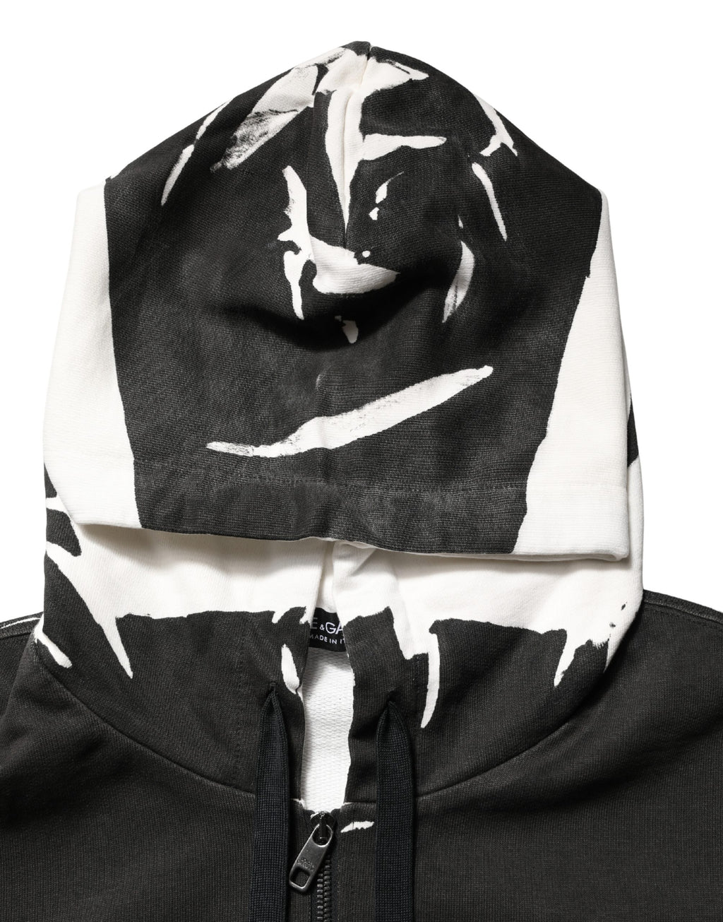 Sweat à capuche noir en coton Dolce & Gabbana avec logo, fermeture éclair complète, veste décontractée pour homme.