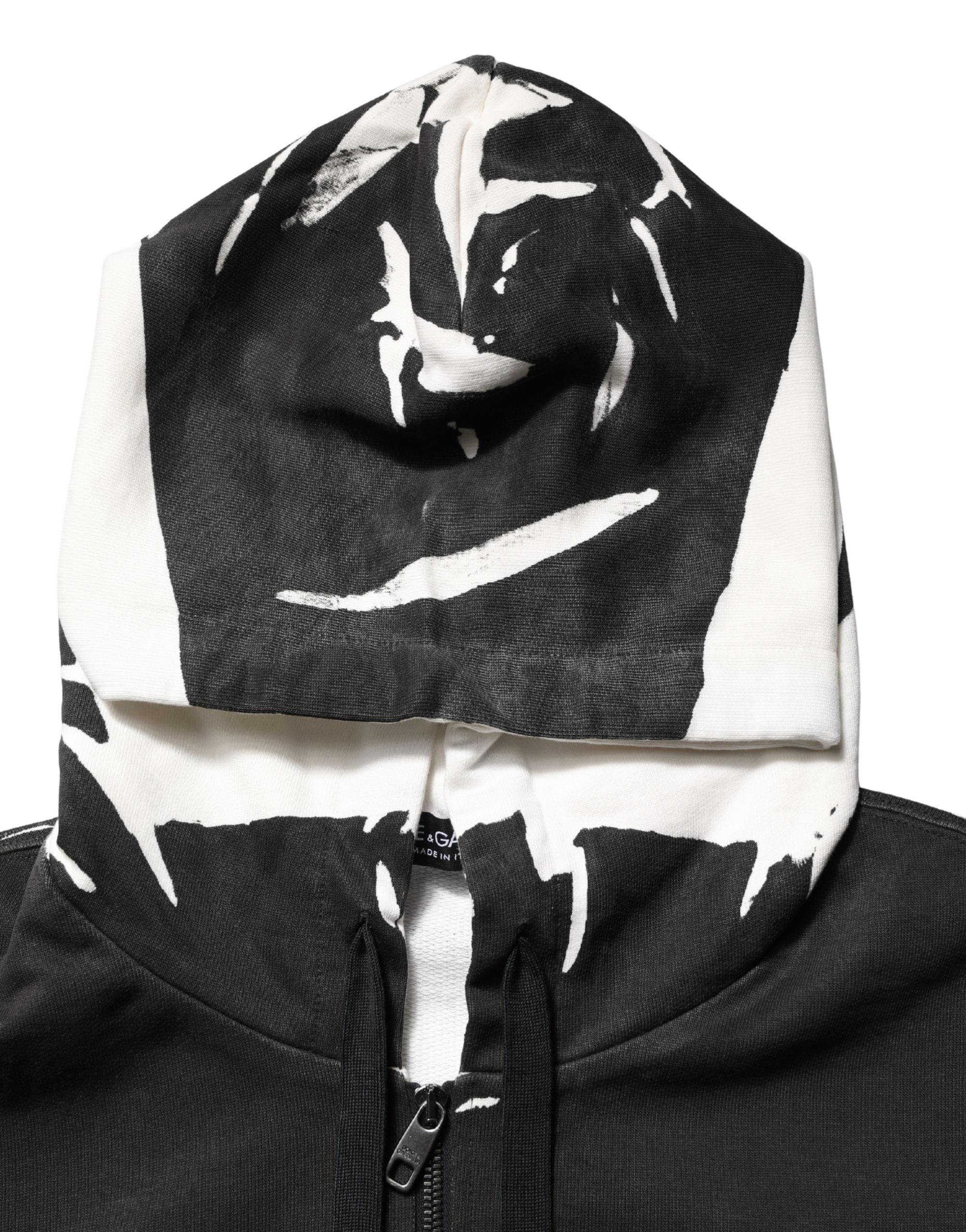 Sweat à capuche noir en coton Dolce & Gabbana avec logo, fermeture éclair complète, veste décontractée pour homme.