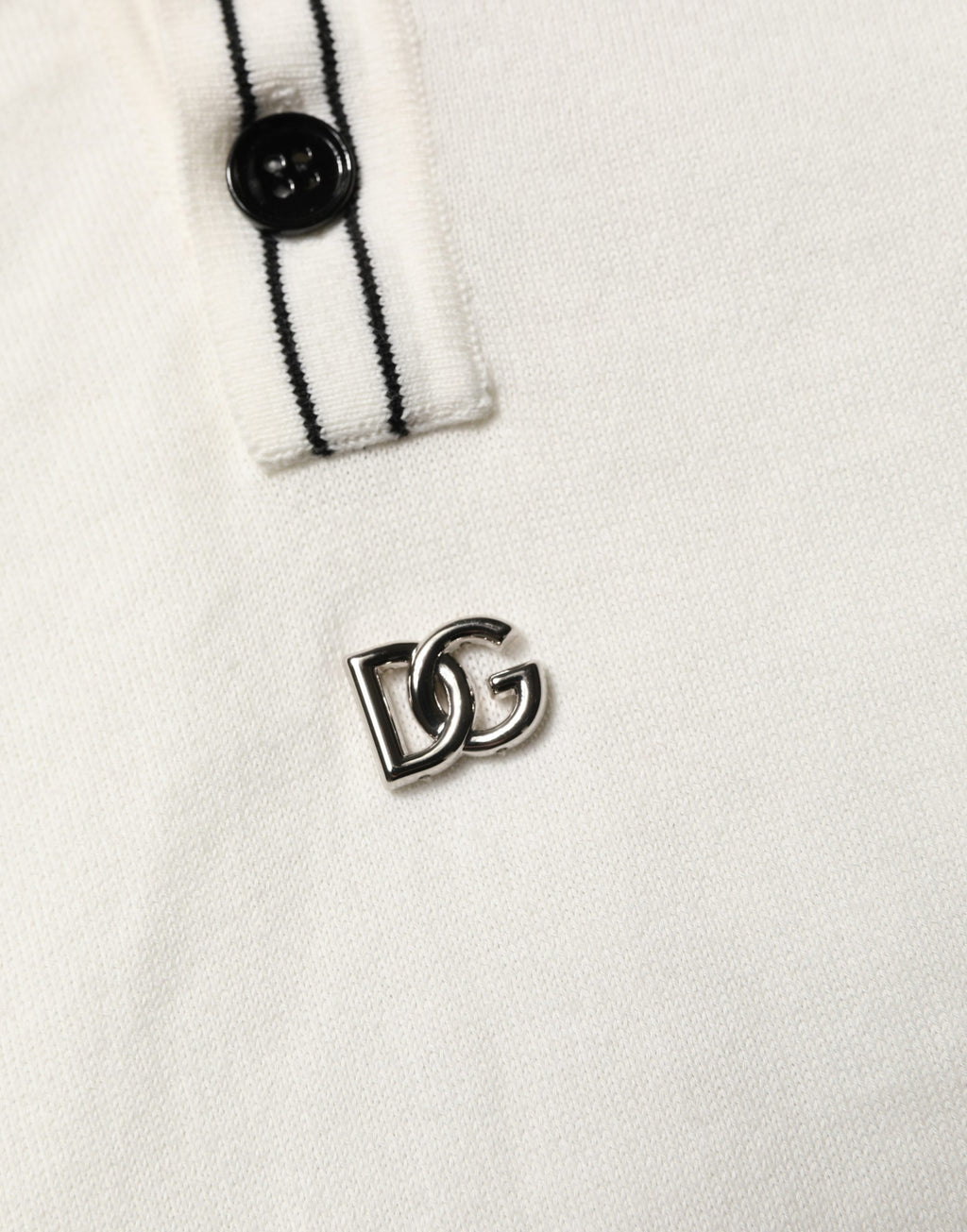 Pull homme Dolce & Gabbana en coton mélangé blanc, polo classique avec col et manches longues.