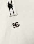 Pull homme Dolce & Gabbana en coton mélangé blanc, polo classique avec col et manches longues.