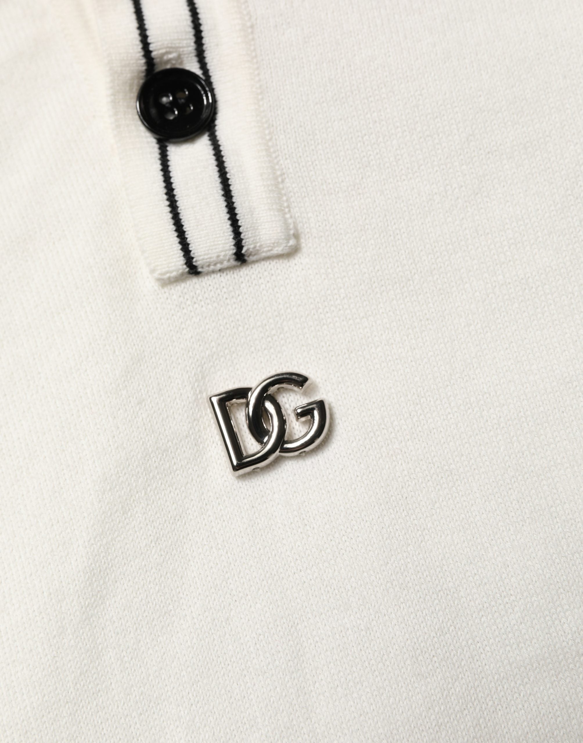 Pull homme Dolce & Gabbana en coton mélangé blanc, polo classique avec col et manches longues.