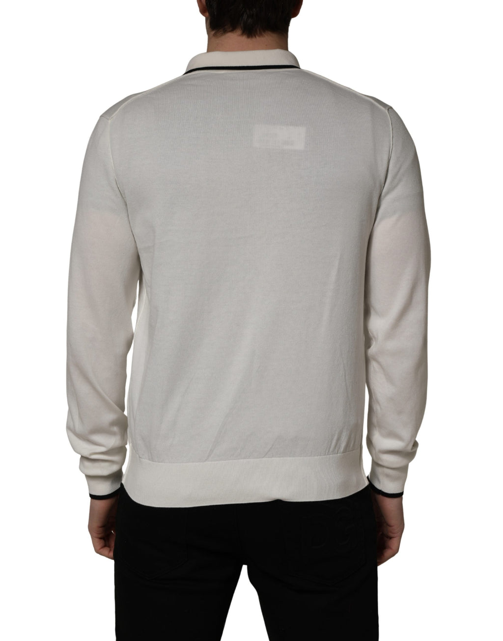 Pull-over homme en coton mélangé blanc de Dolce & Gabbana, polo élégant avec col et manches longues.