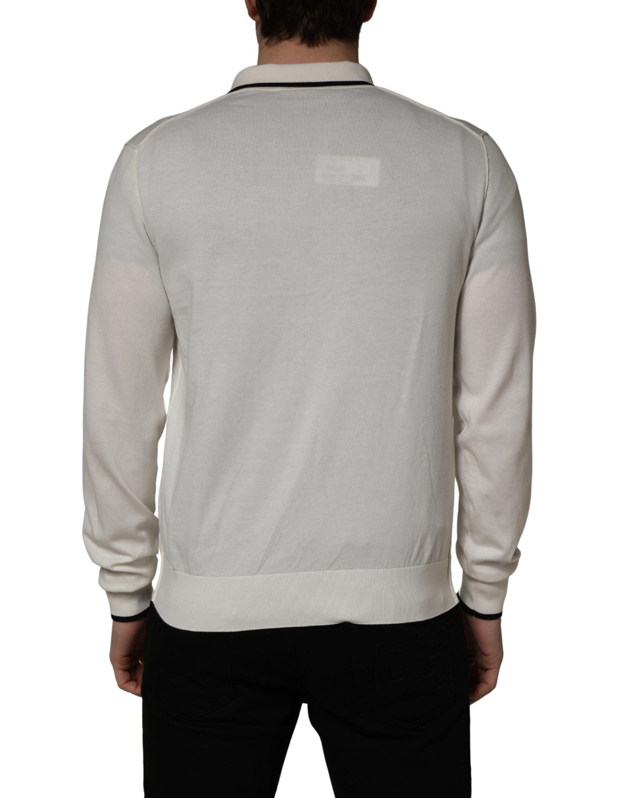Pull-over homme en coton mélangé blanc de Dolce & Gabbana, polo élégant avec col et manches longues.