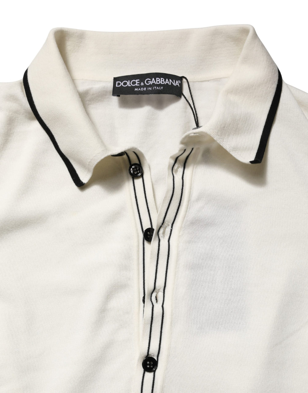 Pull-over polo homme en coton mélangé blanc de Dolce & Gabbana, avec col classique et design élégant.