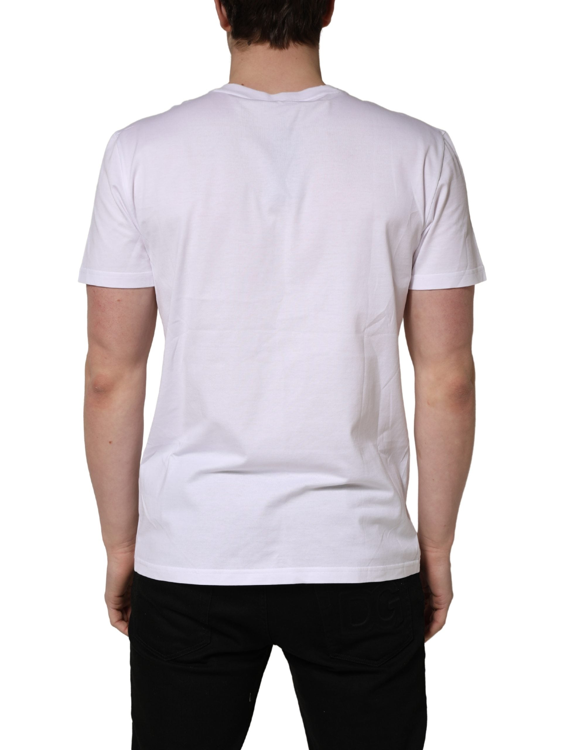 T-shirt homme à manches courtes blanc Dolce & Gabbana avec logo DG imprimé, design élégant et moderne.