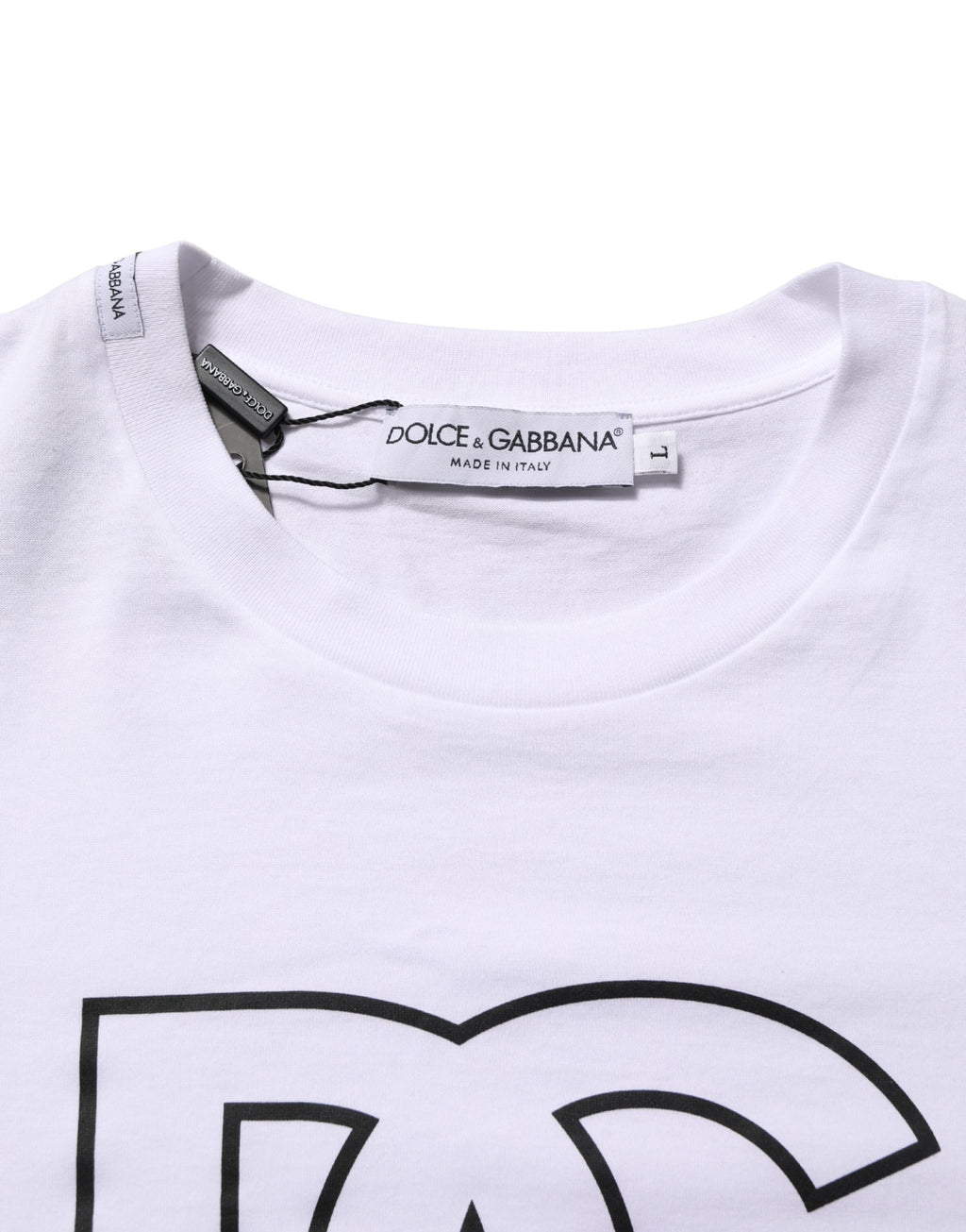 T-shirt blanc pour hommes Dolce & Gabbana avec logo DG imprimé et manches courtes, vue frontale.
