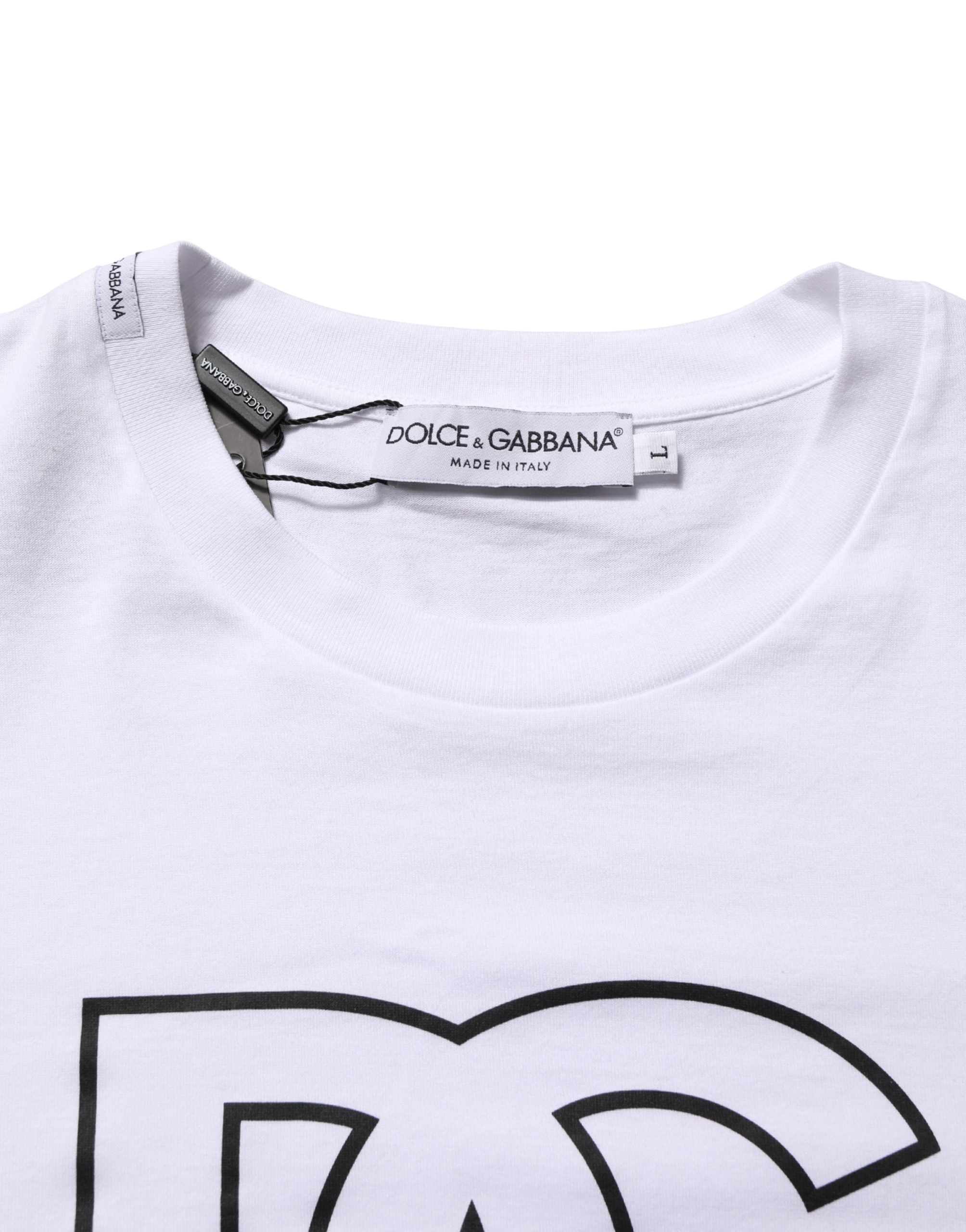 T-shirt blanc pour hommes Dolce & Gabbana avec logo DG imprimé et manches courtes, vue frontale.