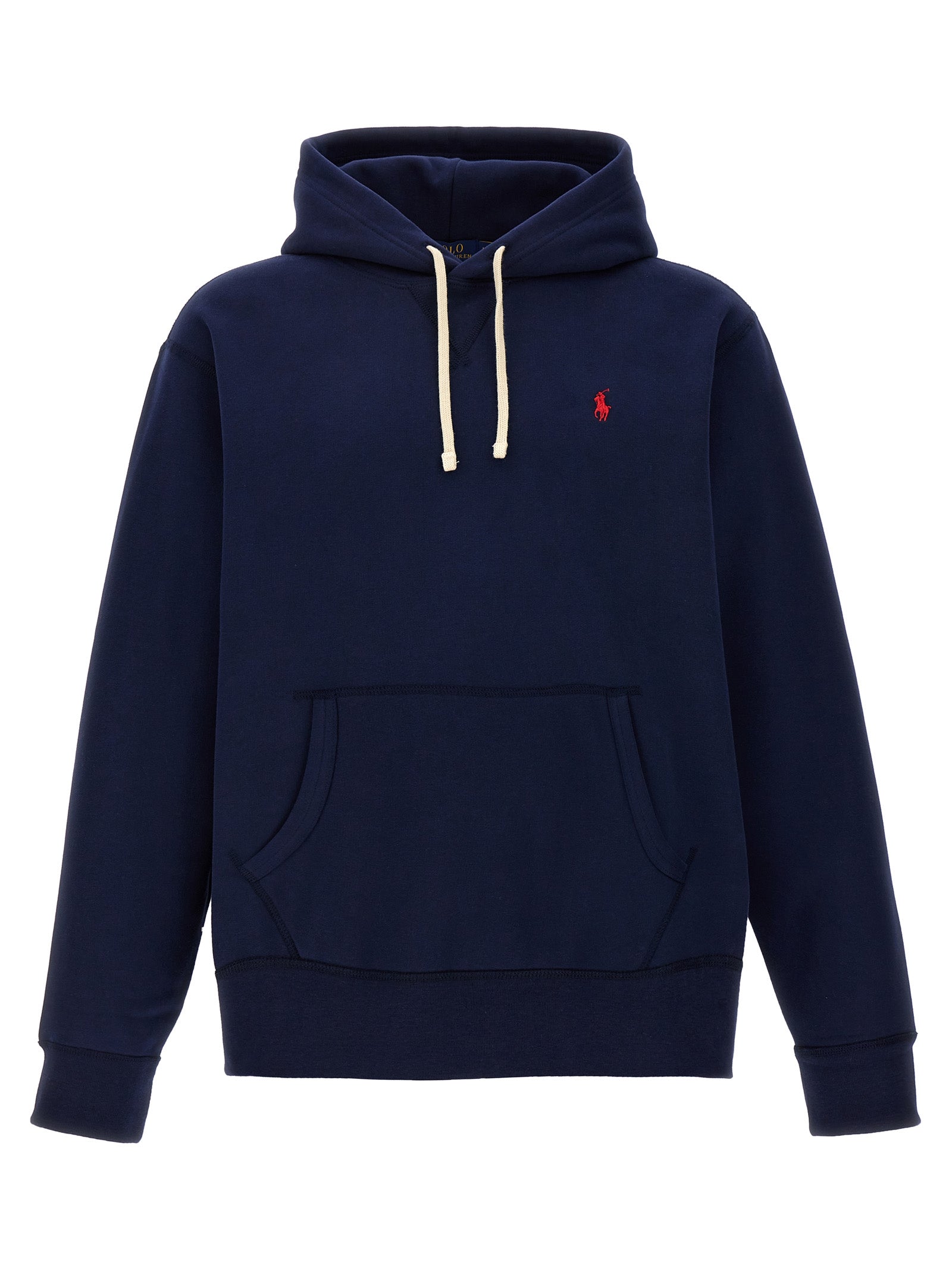 Sweatshirt en coton bleu de Polo Ralph Lauren, style décontracté avec col rond et logo brodé, porté sur un mannequin.