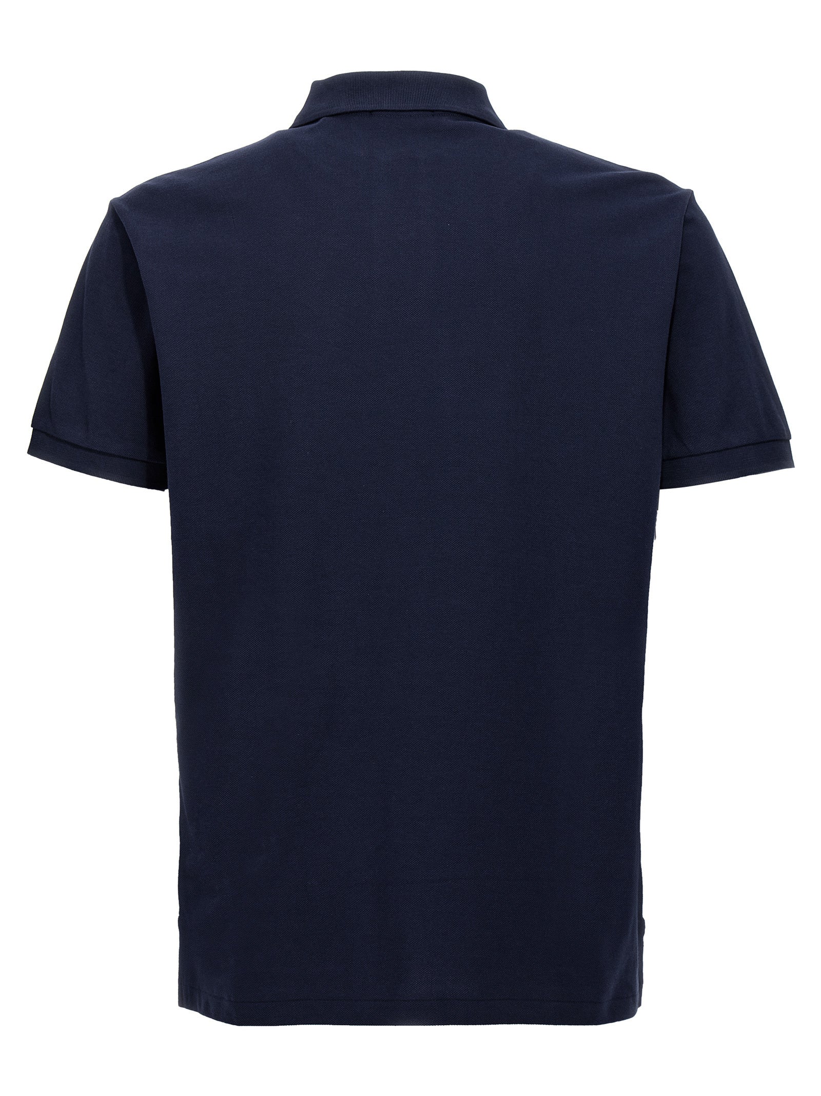 Chemise polo en coton bleu de Polo Ralph Lauren, vue de face, avec col et boutons visibles.