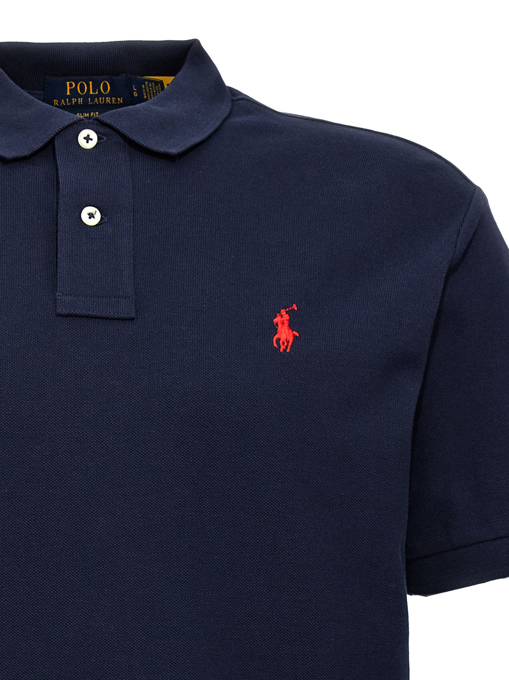 Chemise polo Ralph Lauren en coton bleu avec col classique et logo brodé, vue de face.