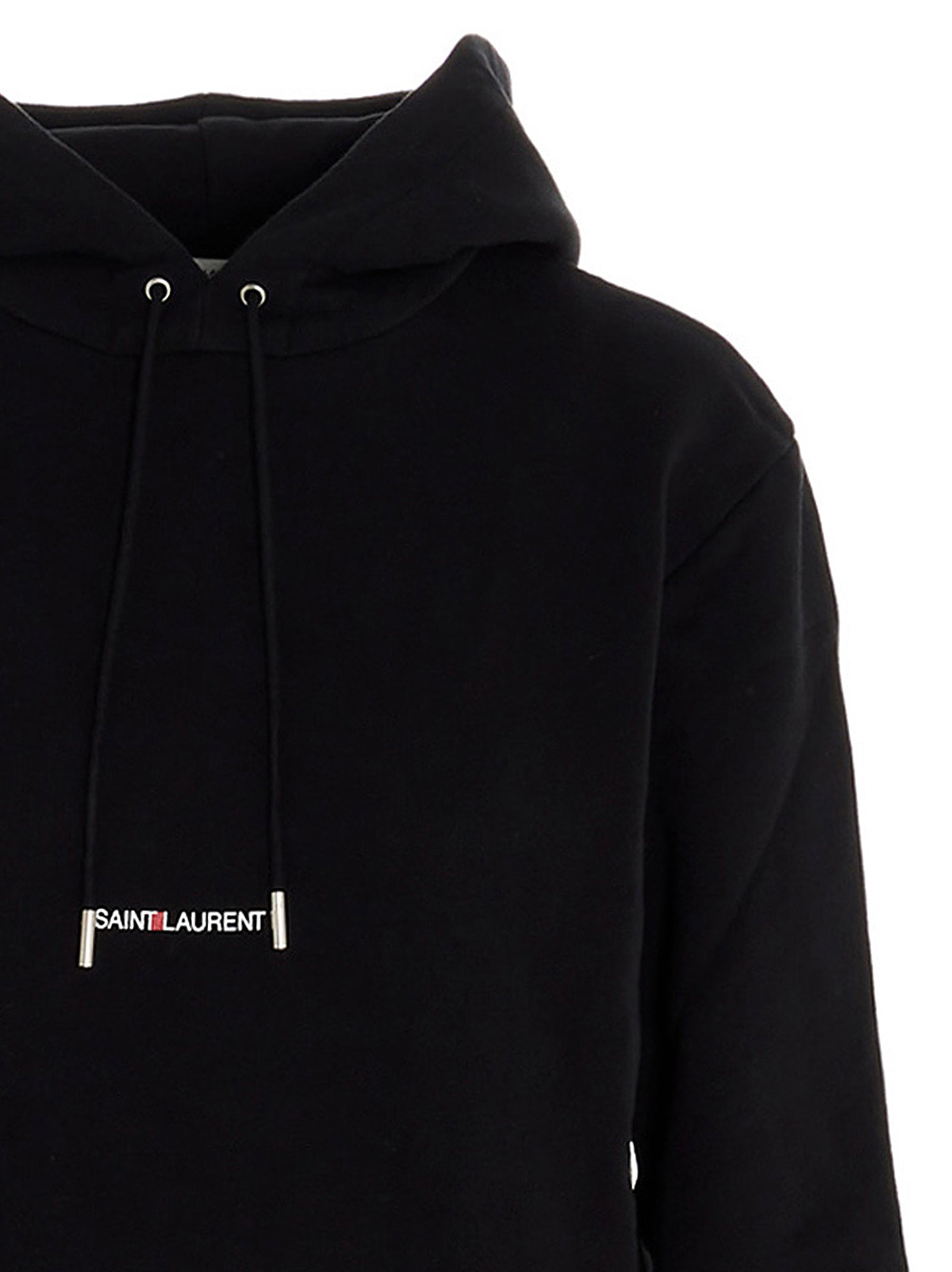 Sweat-shirt noir en coton de la marque Saint Laurent, coupe décontractée avec logo discret sur la poitrine.