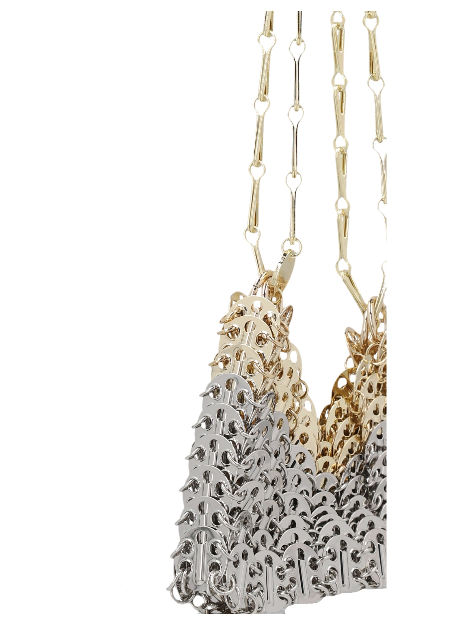 Sac à épaule multicolore en laiton de Paco Rabanne avec design moderne et élégance.