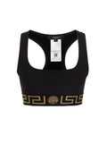 Soutien-gorge de sport noir en polyamide de la marque Versace, avec détails élégants et design ajusté.