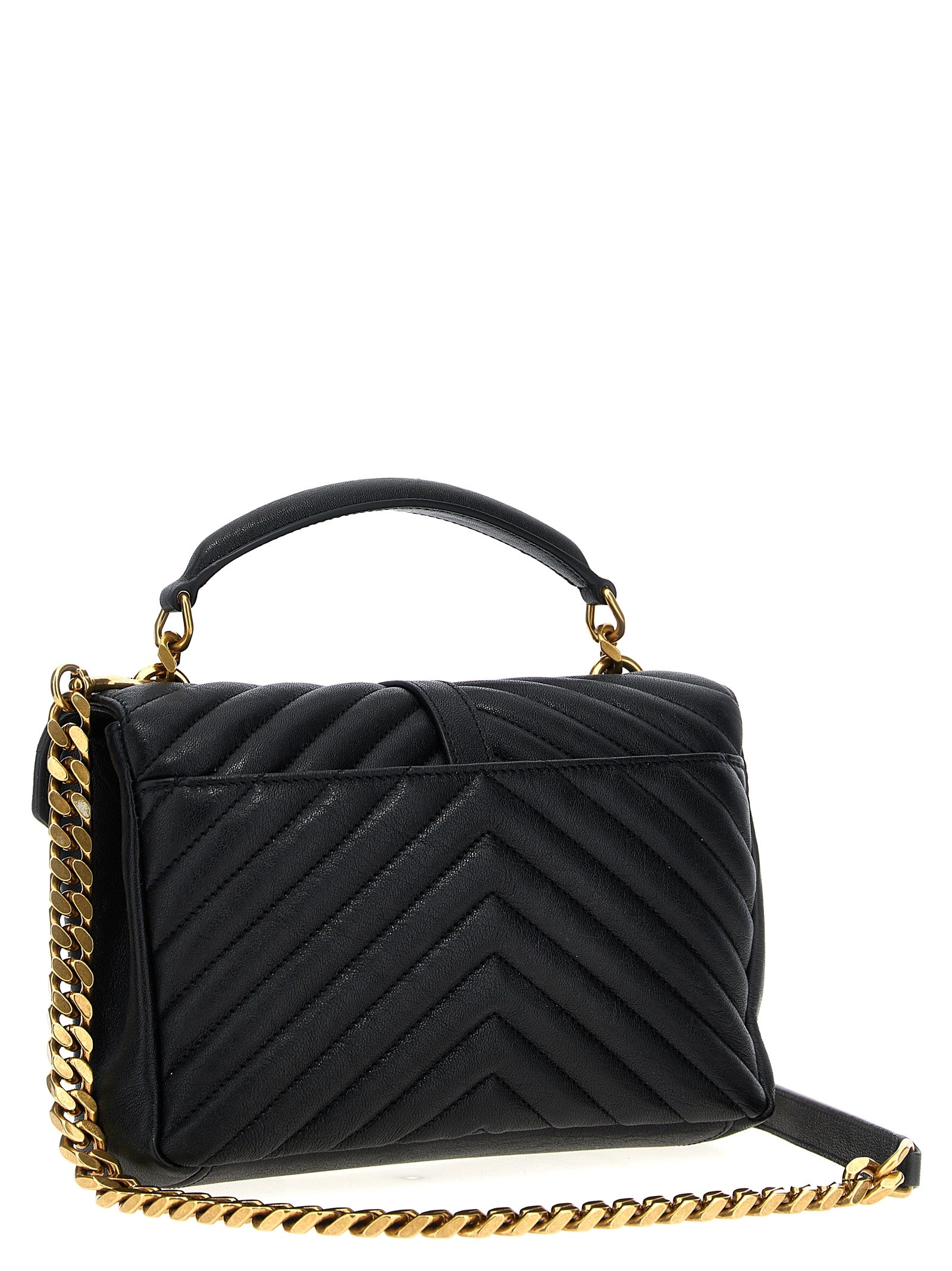 Sac à bandoulière en cuir de veau noir de Saint Laurent, élégant et sophistiqué, avec détails classiques et finition lisse.