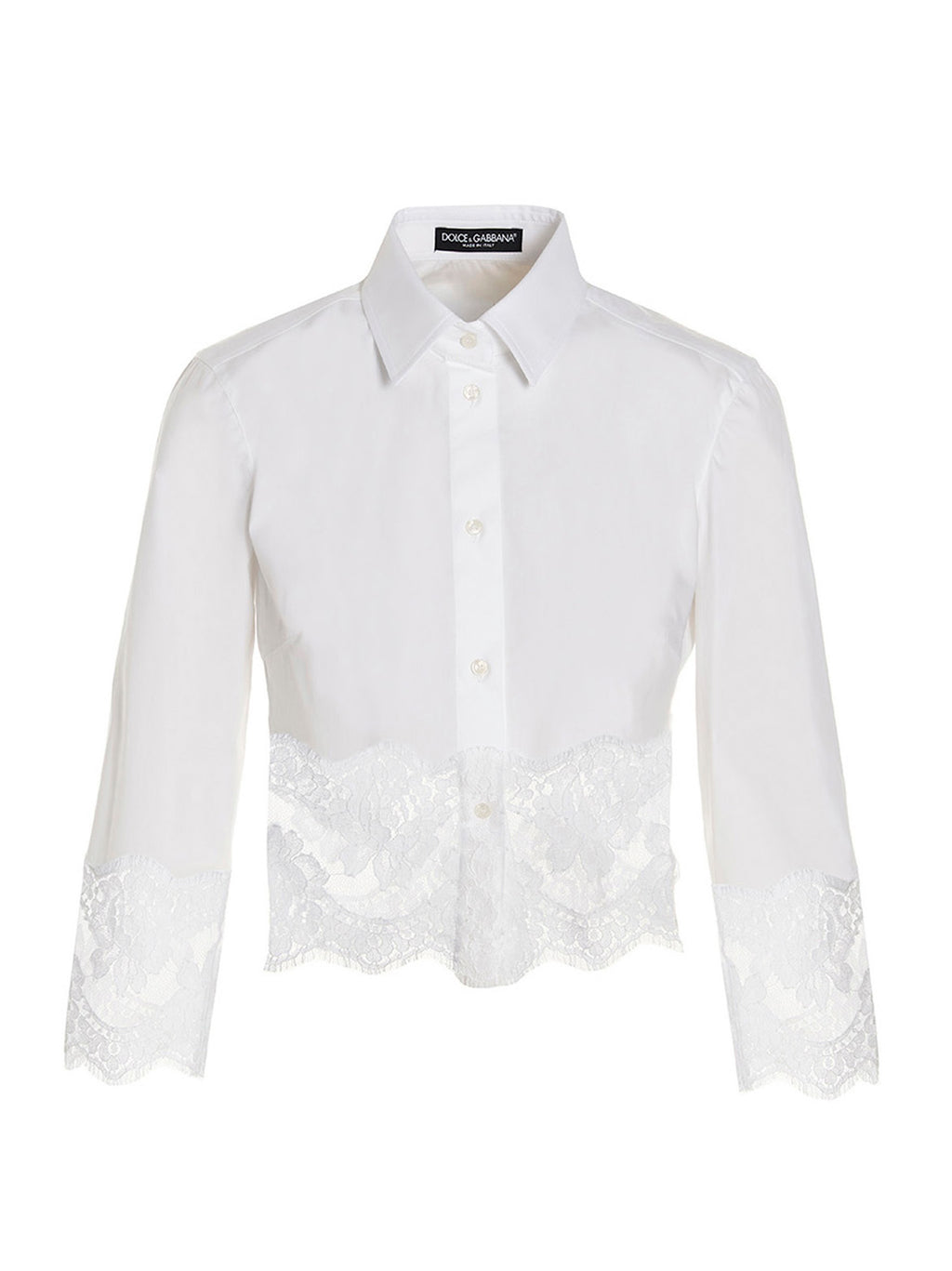 Blouse en coton blanc Dolce & Gabbana, style élégant avec détails raffinés, vue de face sur modèle féminin.