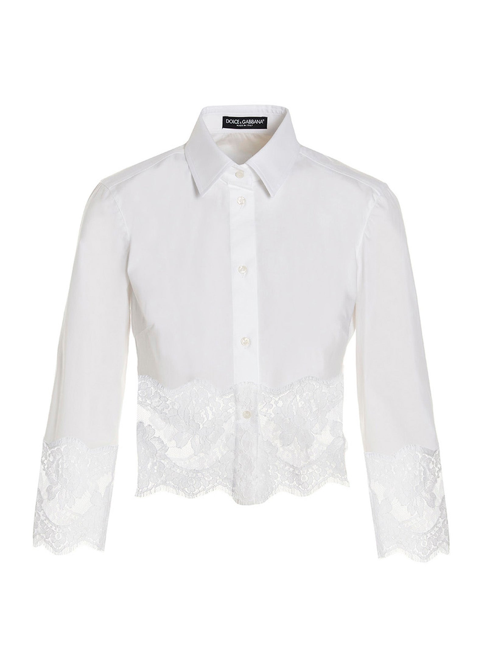 Blouse en coton blanc Dolce & Gabbana, style élégant avec détails raffinés, vue de face sur modèle féminin.