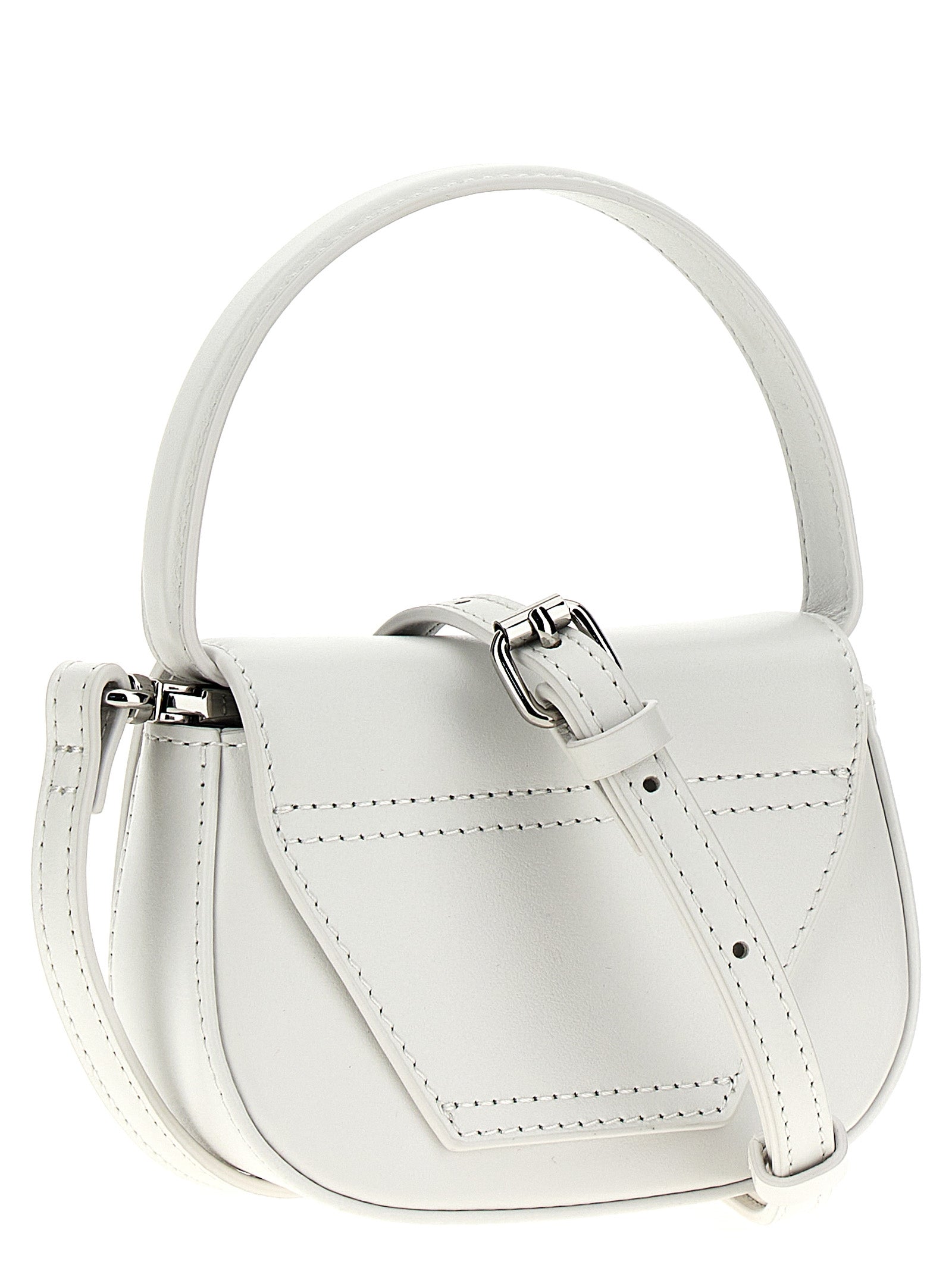 Sac à main Diesel en cuir de vache blanche, avec poignées et finition élégante, idéal pour un style chic et décontracté.