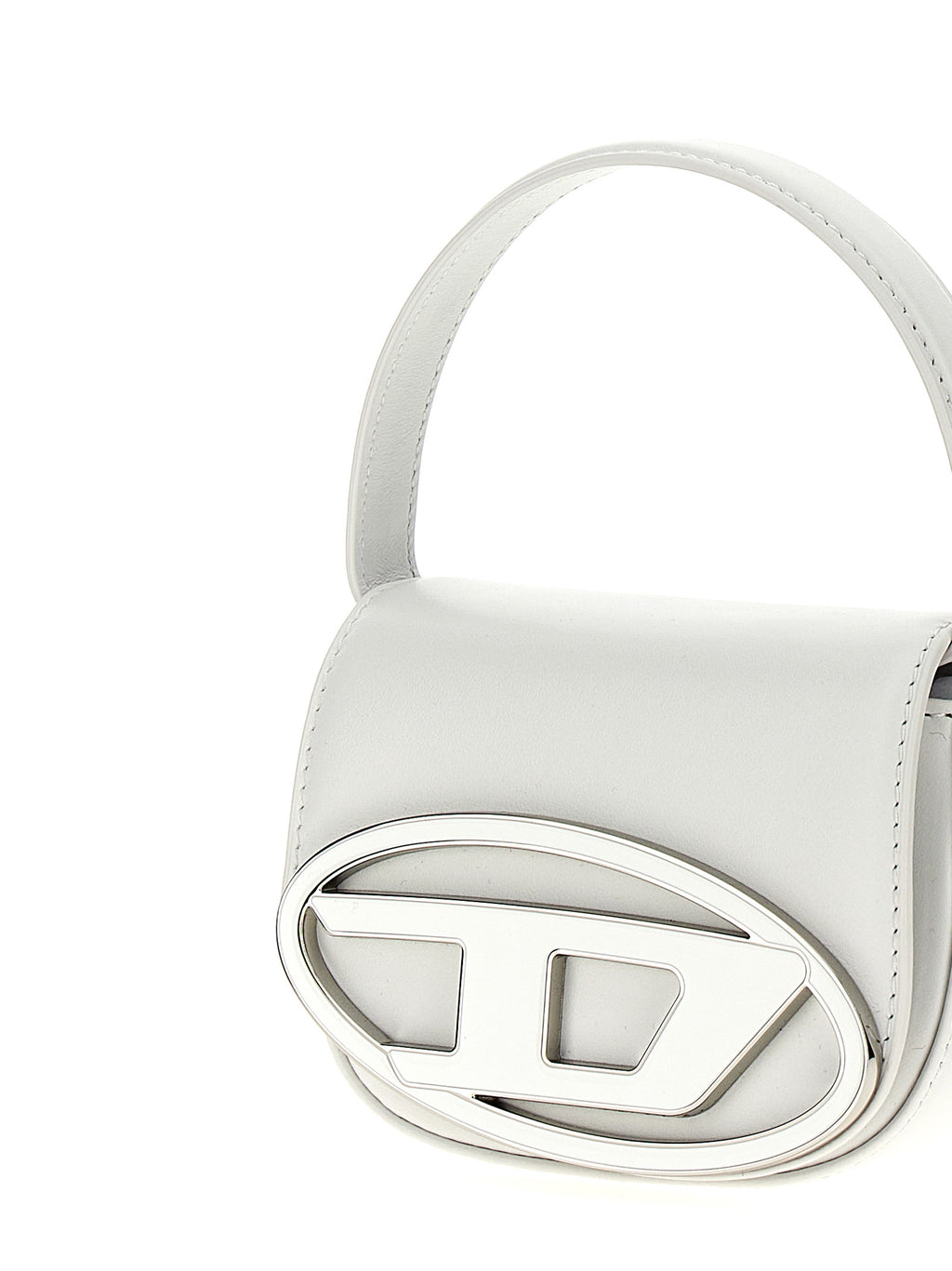 Sac à main Diesel en cuir de vache blanc avec poignées, détails élégants et fini sophistiqué.