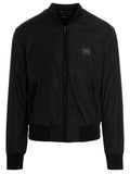 Veste bomber noire en polyamide de Dolce & Gabbana, style élégant et moderne avec détails raffinés.