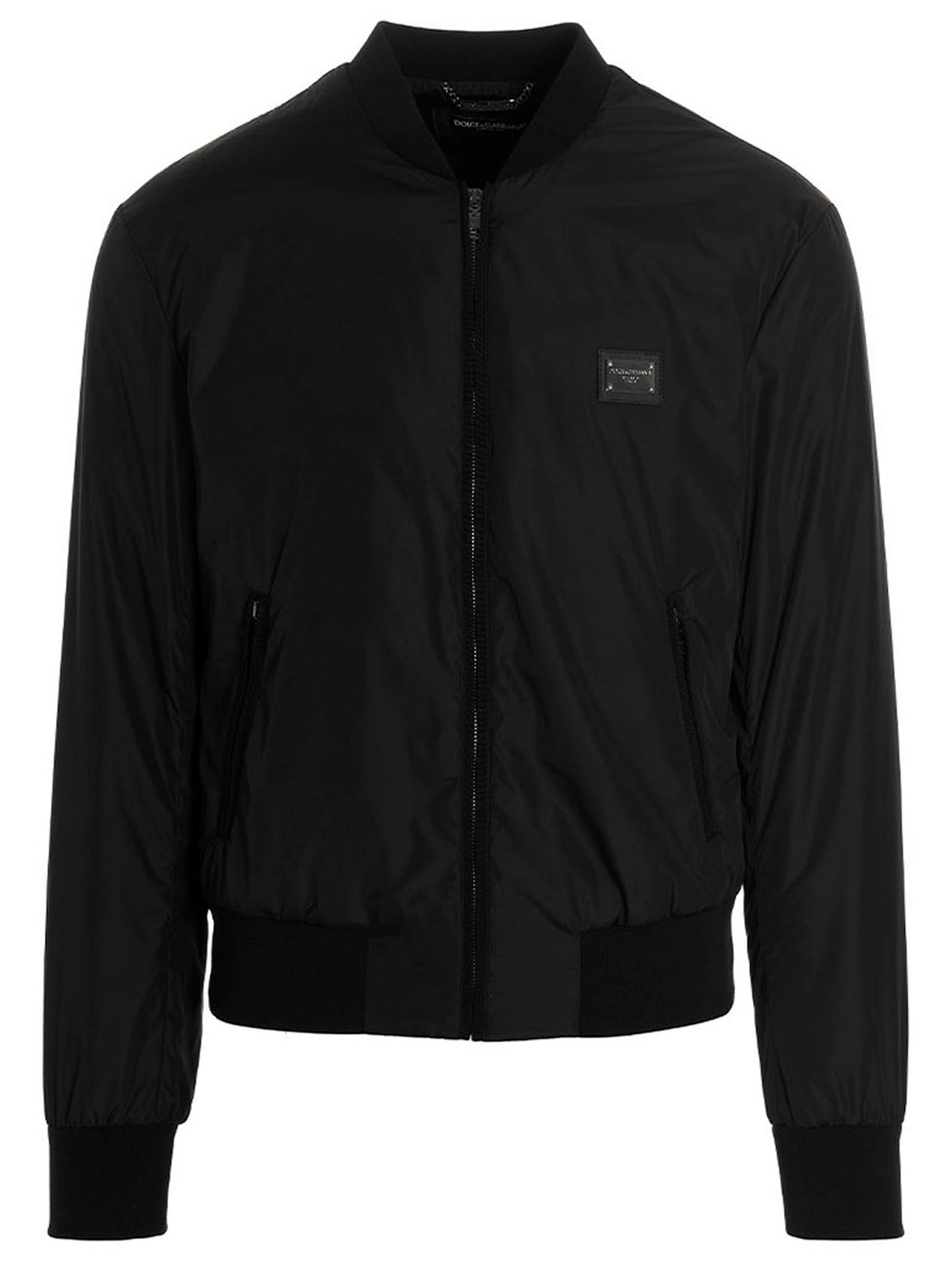 Veste bomber noire en polyamide de Dolce & Gabbana, style élégant et moderne avec détails raffinés.