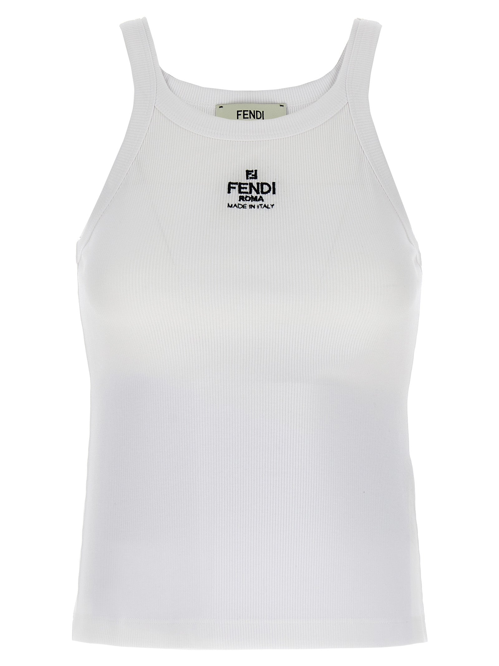 Fendi Weißes ärmelloses T-Shirt aus Baumwolle