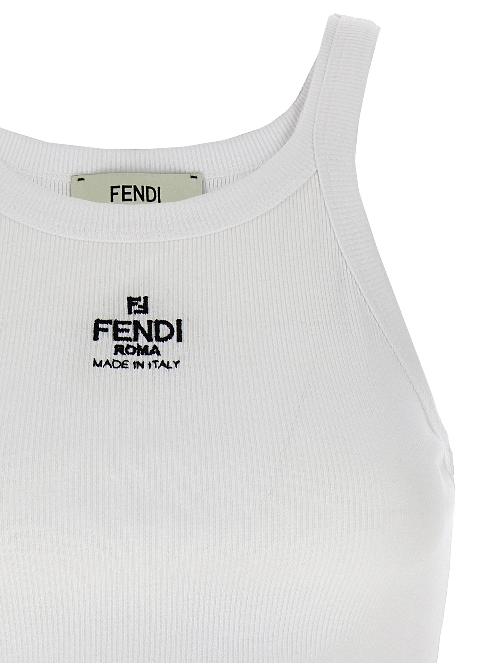 Fendi Weißes ärmelloses T-Shirt aus Baumwolle