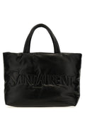 Sac cabas en cuir d'agneau noir de Saint Laurent, finition élégante et design sophistiqué, vue de face.