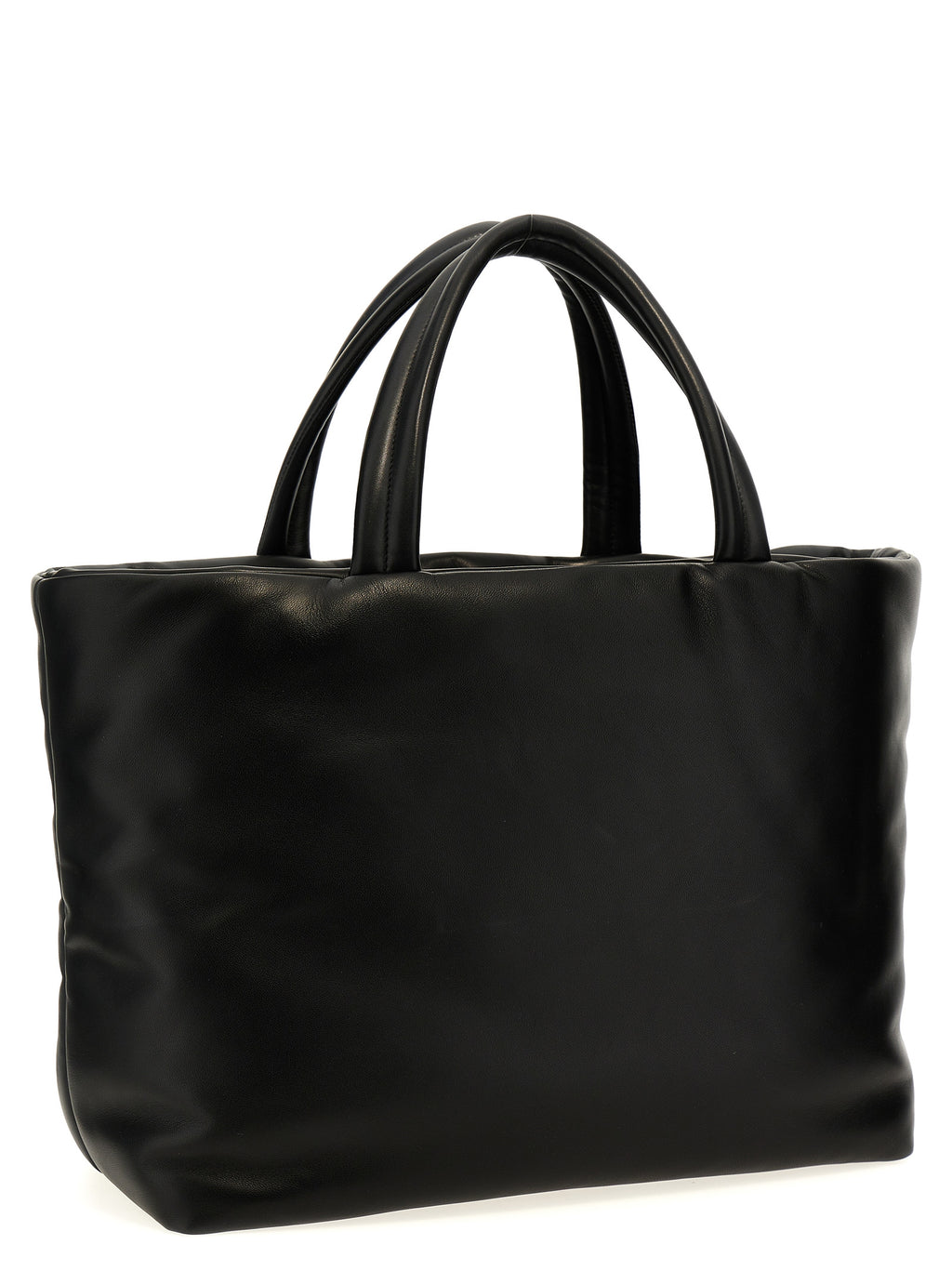 Sac à main Saint Laurent en cuir d'agneau noir, grand modèle avec poignées en cuir et finition élégante, vue de face.