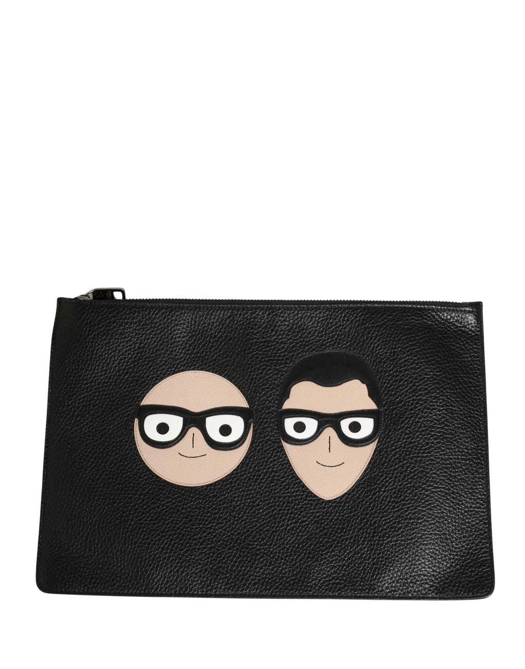 Sac clutch en cuir noir Dolce & Gabbana #DGFamily orné de broderies et embellissements, élégant et sophistiqué.