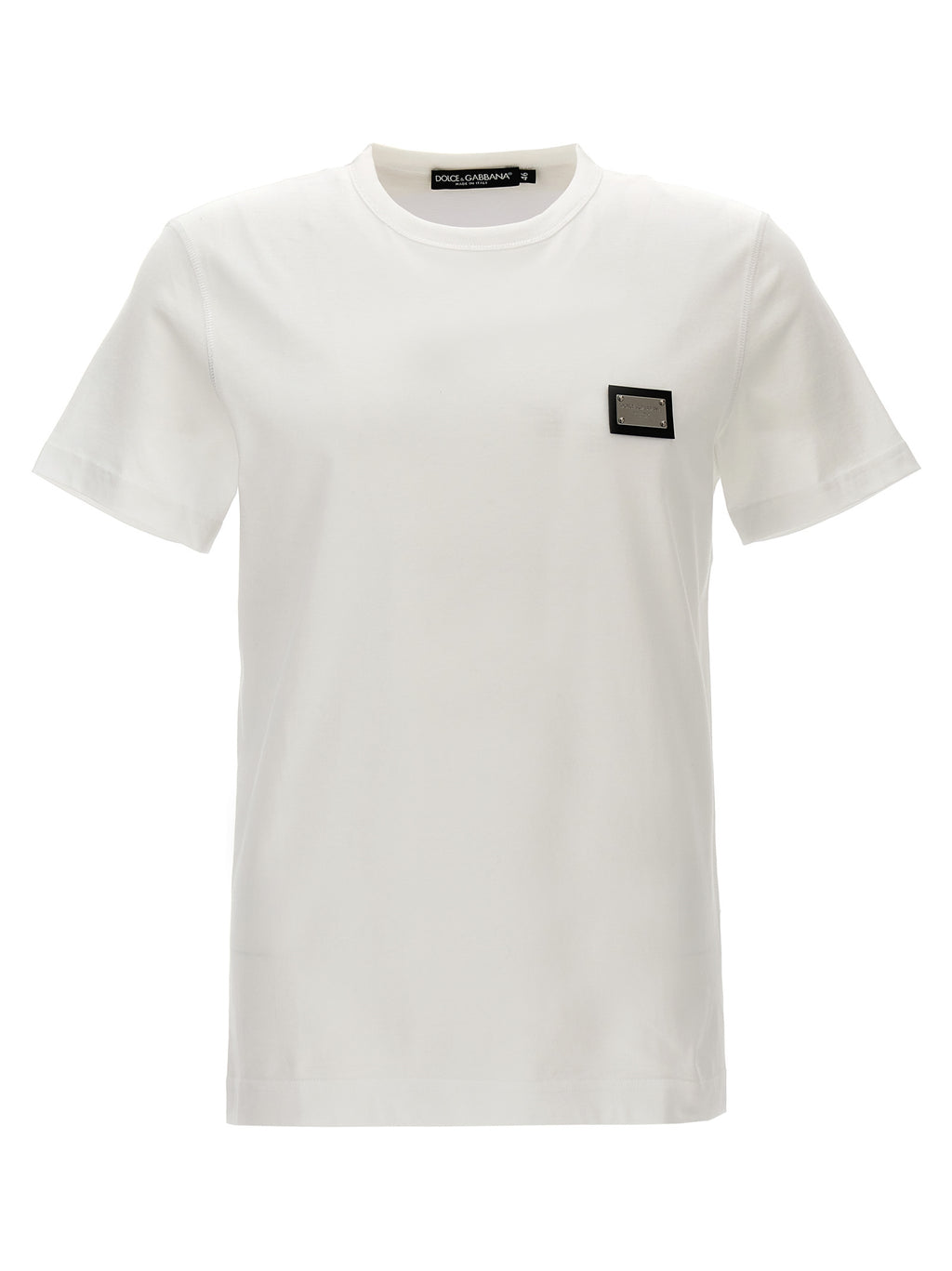 T-shirt blanc en coton de la marque Dolce & Gabbana, vue de face, avec logo discret sur la poitrine.