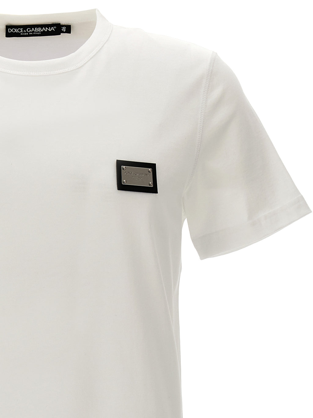 T-shirt blanc en coton de Dolce & Gabbana, vêtement décontracté pour homme, vue de face avec logo discret.