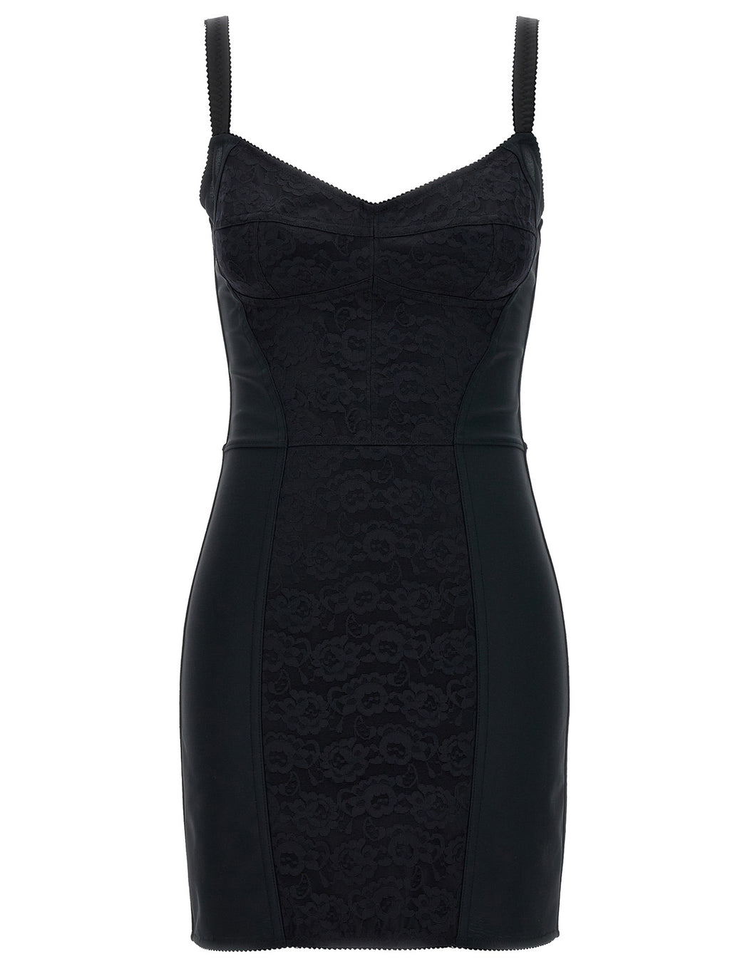 Robe courte noire en polyester de Dolce & Gabbana, silhouette élégante et moderne, portée avec des détails raffinés.