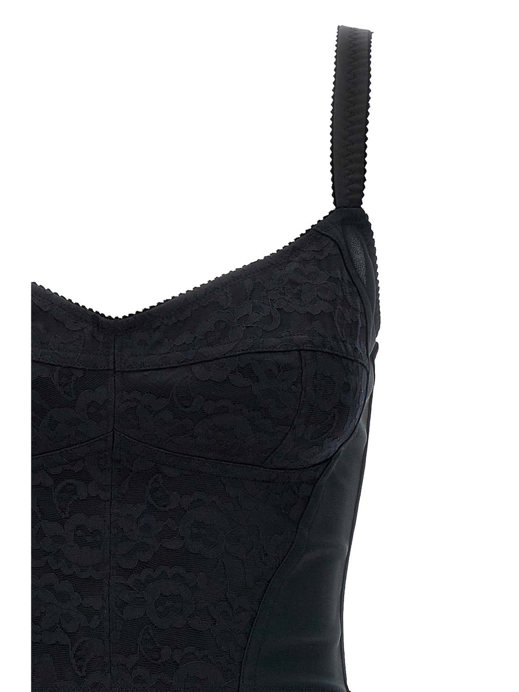Robe courte en polyester noire de Dolce & Gabbana, silhouette élégante et moderne, portée avec détails sophistiqués.