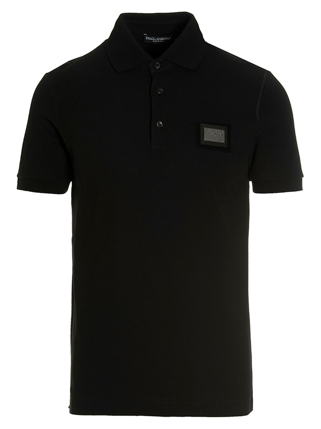 Chemise polo noire en coton de Dolce & Gabbana, style élégant avec col et boutons visibles.
