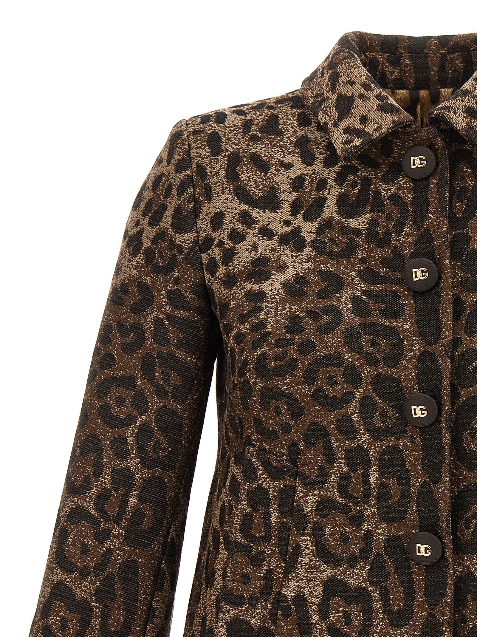 Veste blazer en laine vierge marron Dolce & Gabbana portée sur mannequin, détails élégants et coupe sophistiquée.