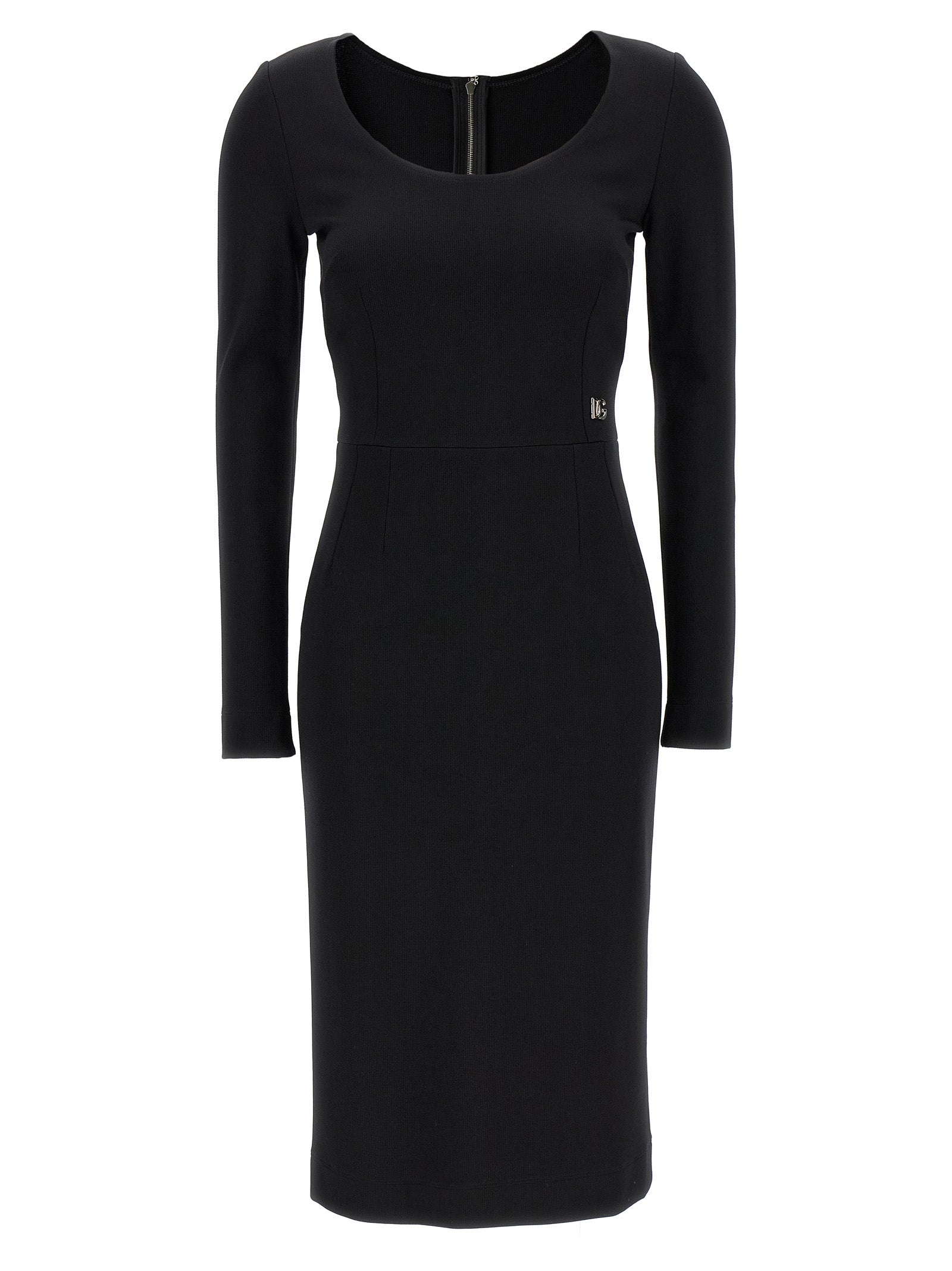 Robe midi noire en viscose de Dolce & Gabbana, élégante et fluide, avec un design sophistiqué et moderne.