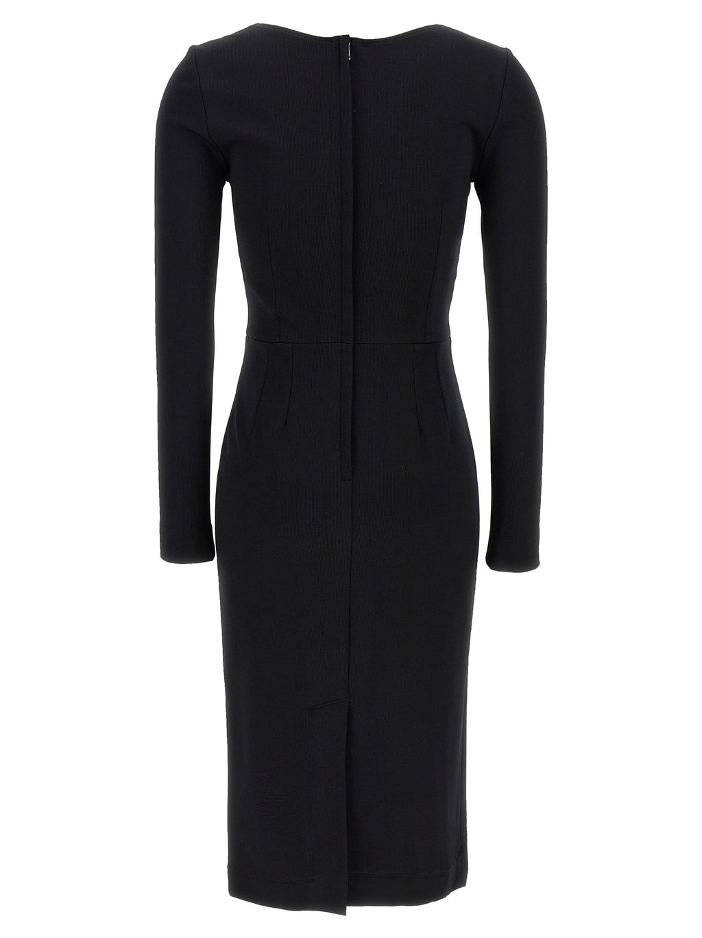 Robe midi en viscose noire de Dolce & Gabbana, élégante et fluide, portée avec des détails sophistiqués.