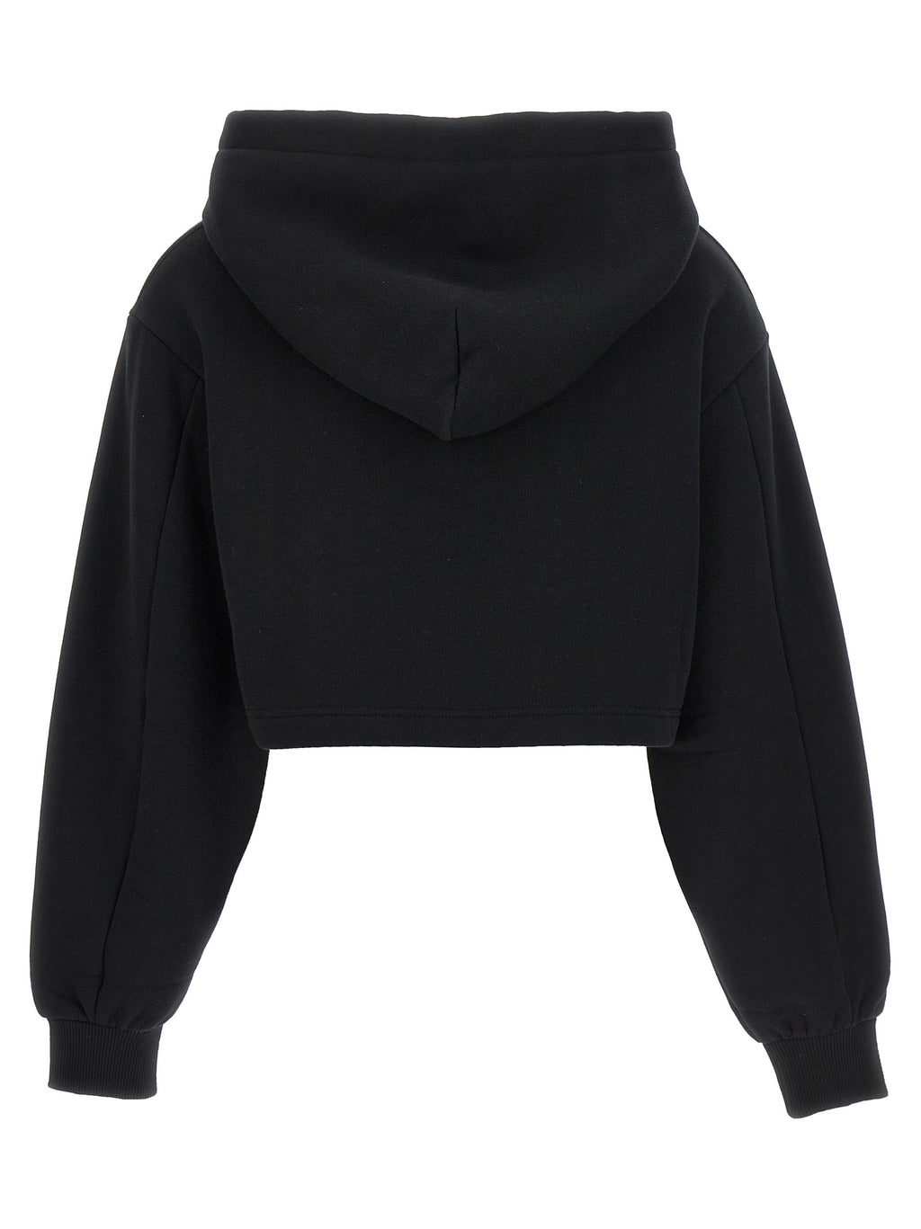 Sweat à capuche noir en coton de Dolce & Gabbana avec logo brodé, porté sur un mannequin.