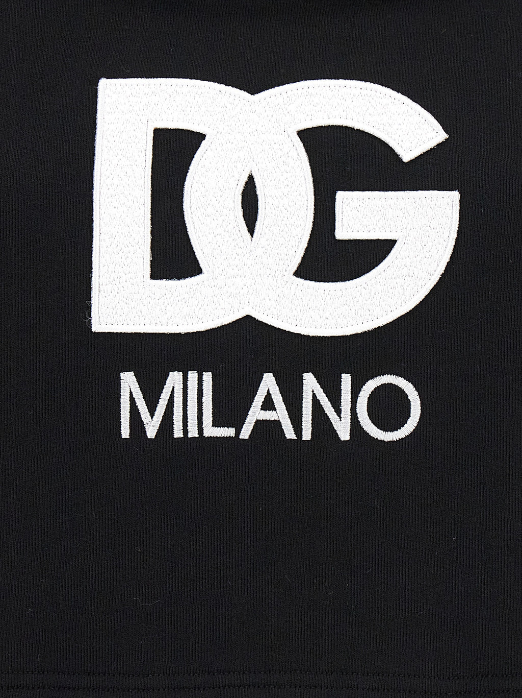 Sweat à capuche en coton noir de Dolce & Gabbana, vue de face, avec logo brodé sur la poitrine, tissu doux et confortable.