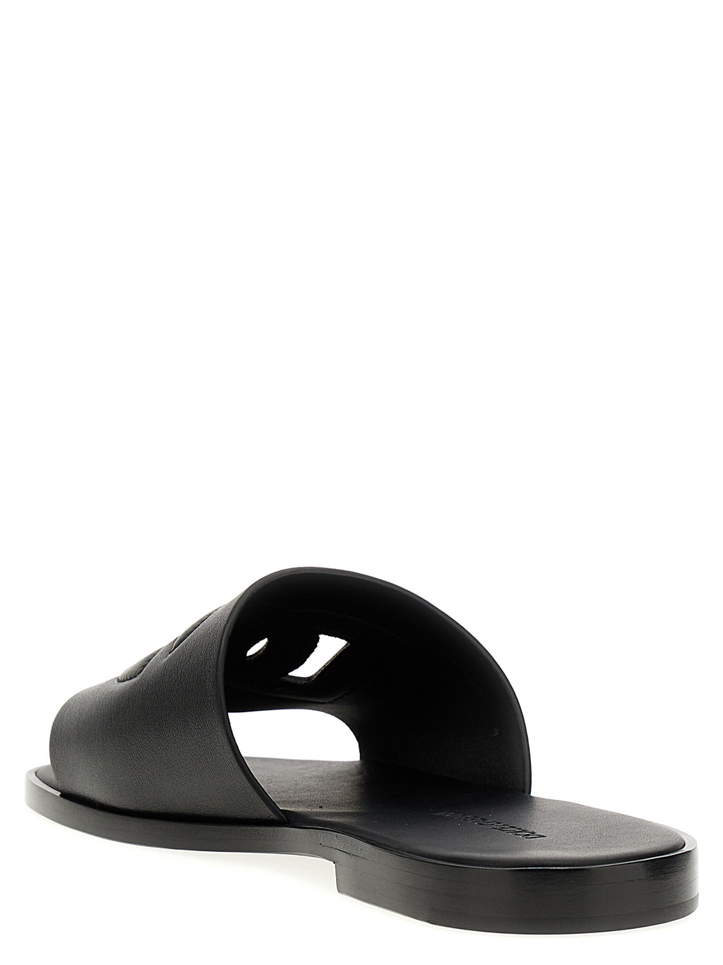 Sandales en cuir noir Dolce & Gabbana, élégantes et confortables, avec design épuré et logo de la marque visible.
