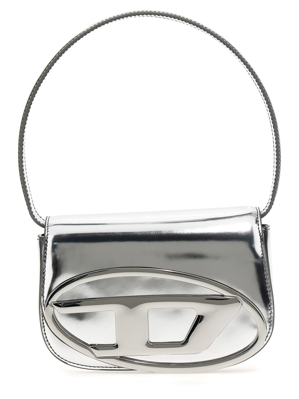 Sac à main Diesel en cuir de vache argenté, sac à épaule élégant avec détails modernes, idéal pour un style sophistiqué.